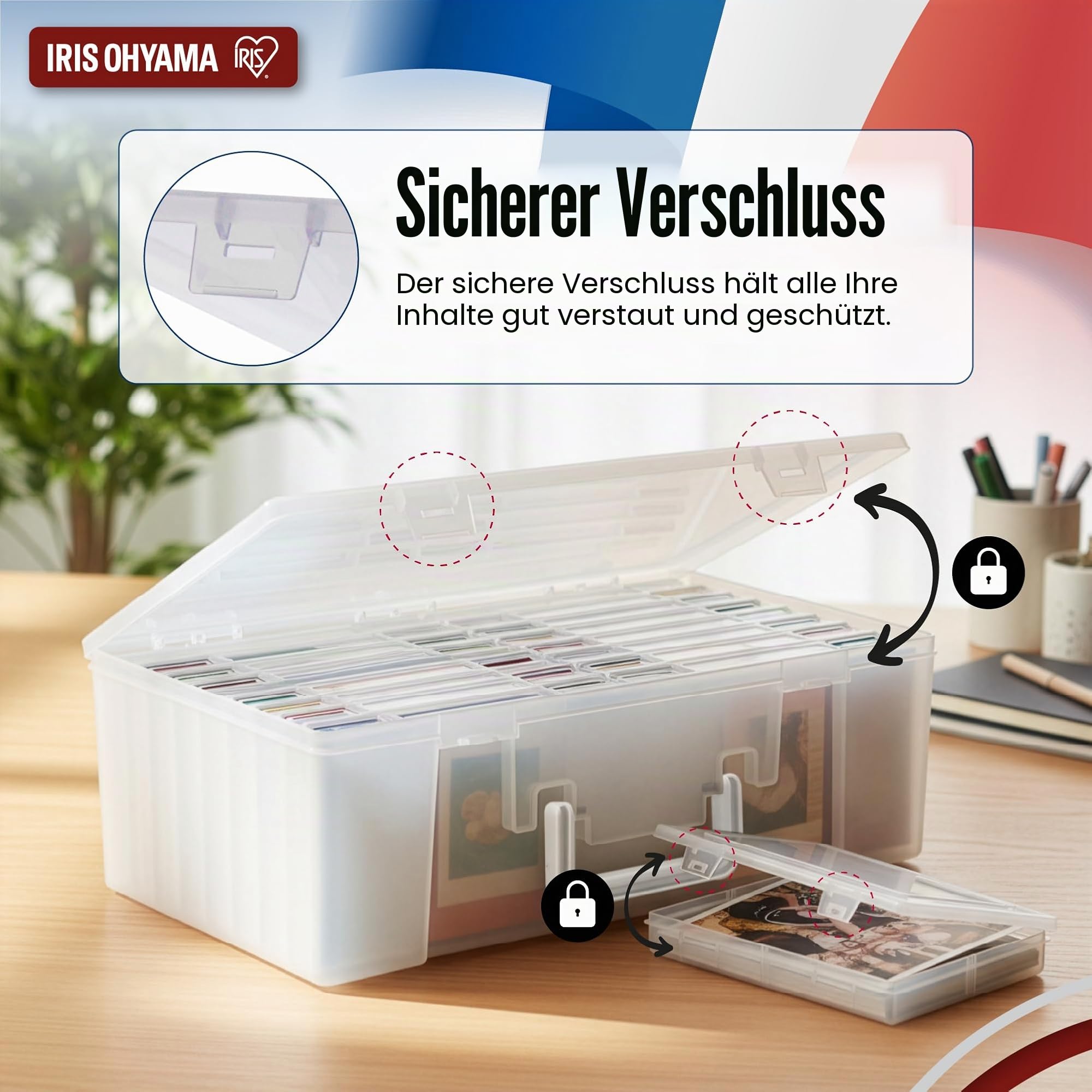 Iris Ohyama, 2er-Set Fotobox mit 16 Innenboxen jeweils, Fassungsvermögen 2560 Fotos (80 per Innerbox), Stapelbar mit Griff und sicherem Verschluss, BPA-frei, Fotobox Aufbewahrungsbox, KP-XLPHO16