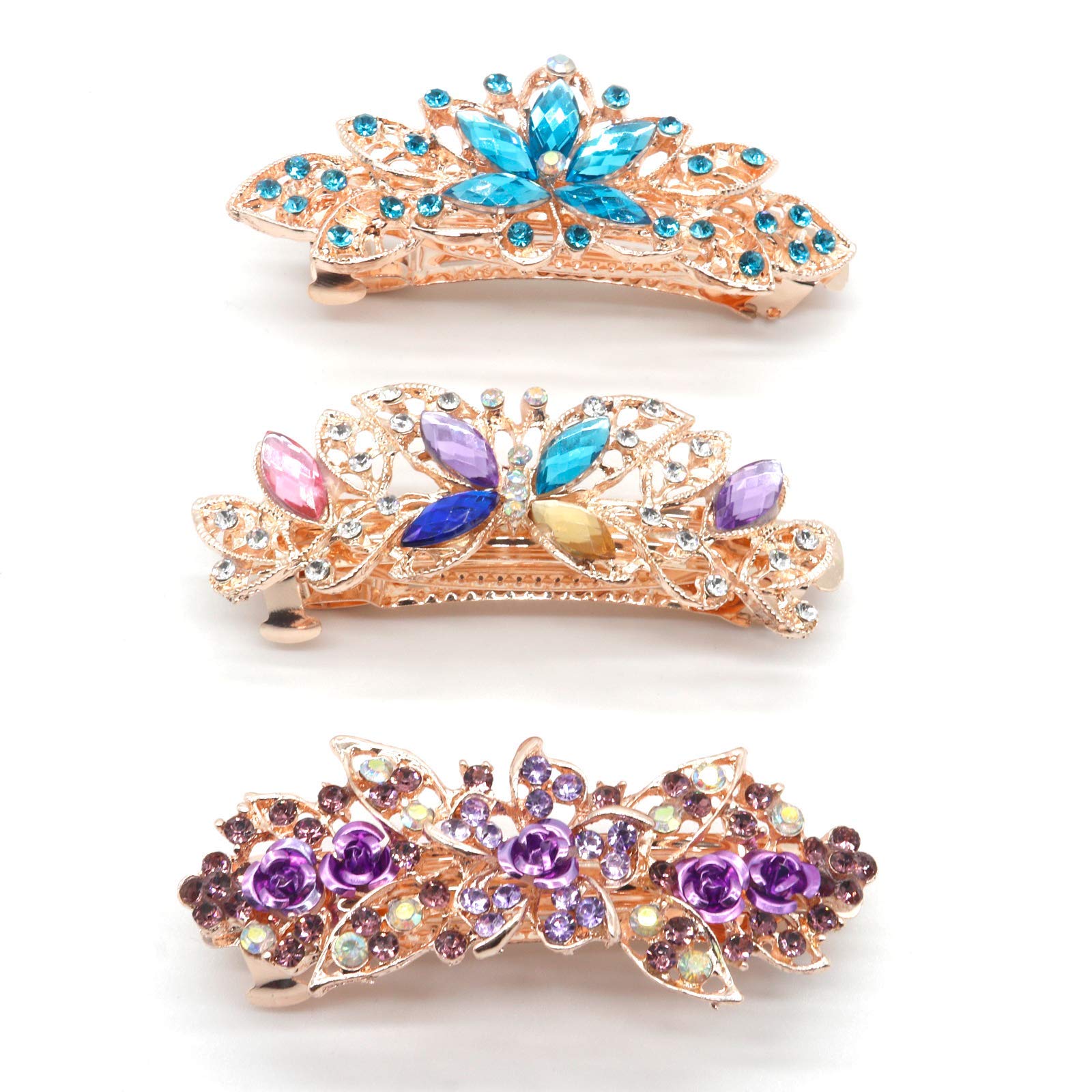 Hair Claw Clips ,Crystal Hair Claw Clip, 3pcsCrystal Rhinestone Hair Clips French Hair Barrettes, Jewelry Accessory for Women and Girl