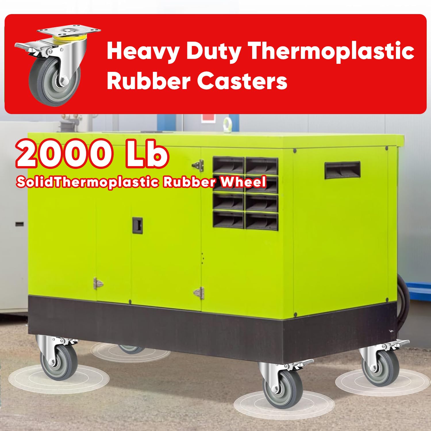 TONKI 5" Heavy Duty Quiet Caster Wheels Set (4-Pack) - 2 Locking Swivel + 2 Rigid Casters, 500LB Capacity Each, TPR Silent Tread & Steel Core, Includes M8 Hex Bolts/Nuts