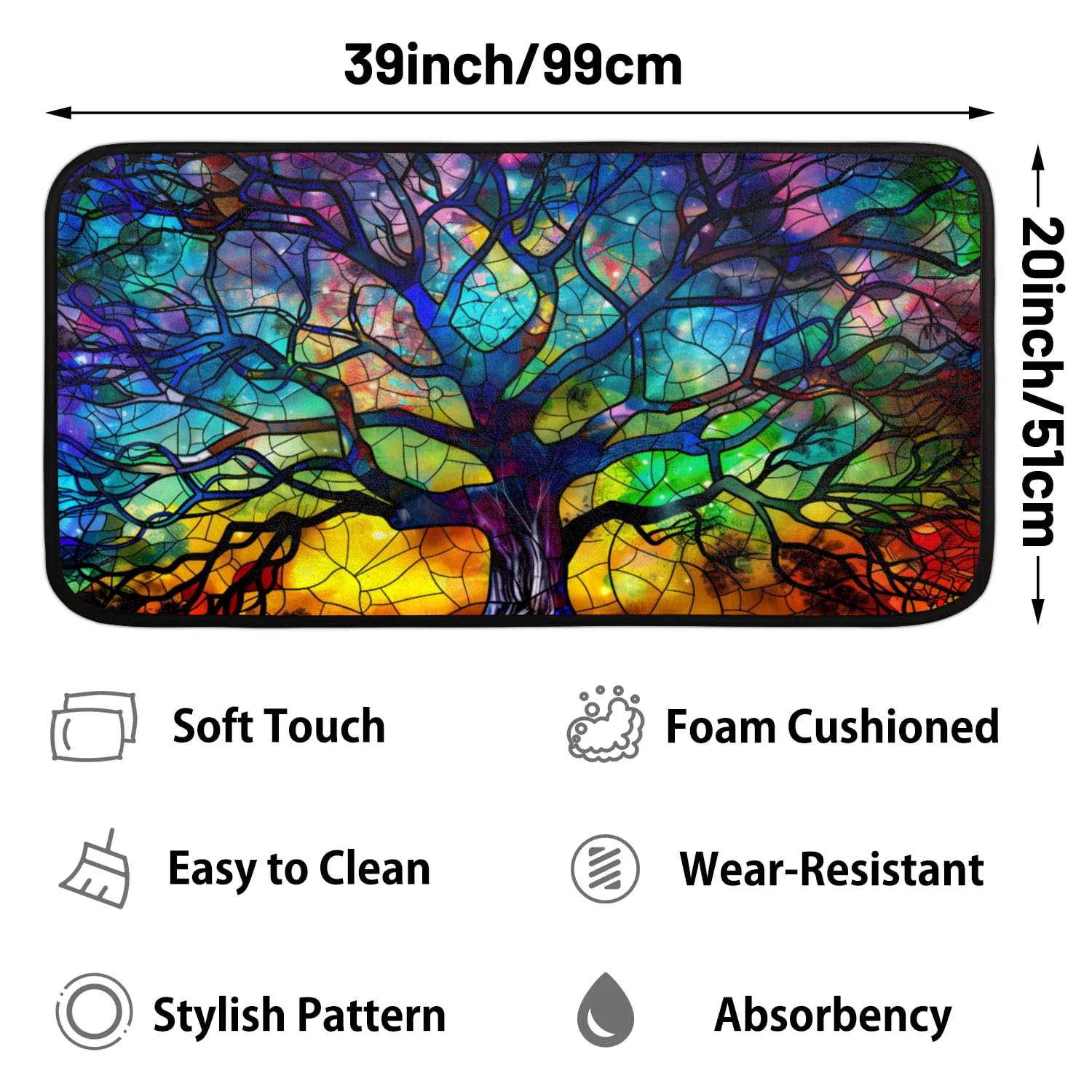 Kitchen Mats, Glass Tree Kitchen Rugs, Cushioned Anti Fatigue Kitchen Mats, Non-Slip Standing Desk Mat, Absorbent Kitchen Rug for Floor, Kitchen, Office, Sink, 20