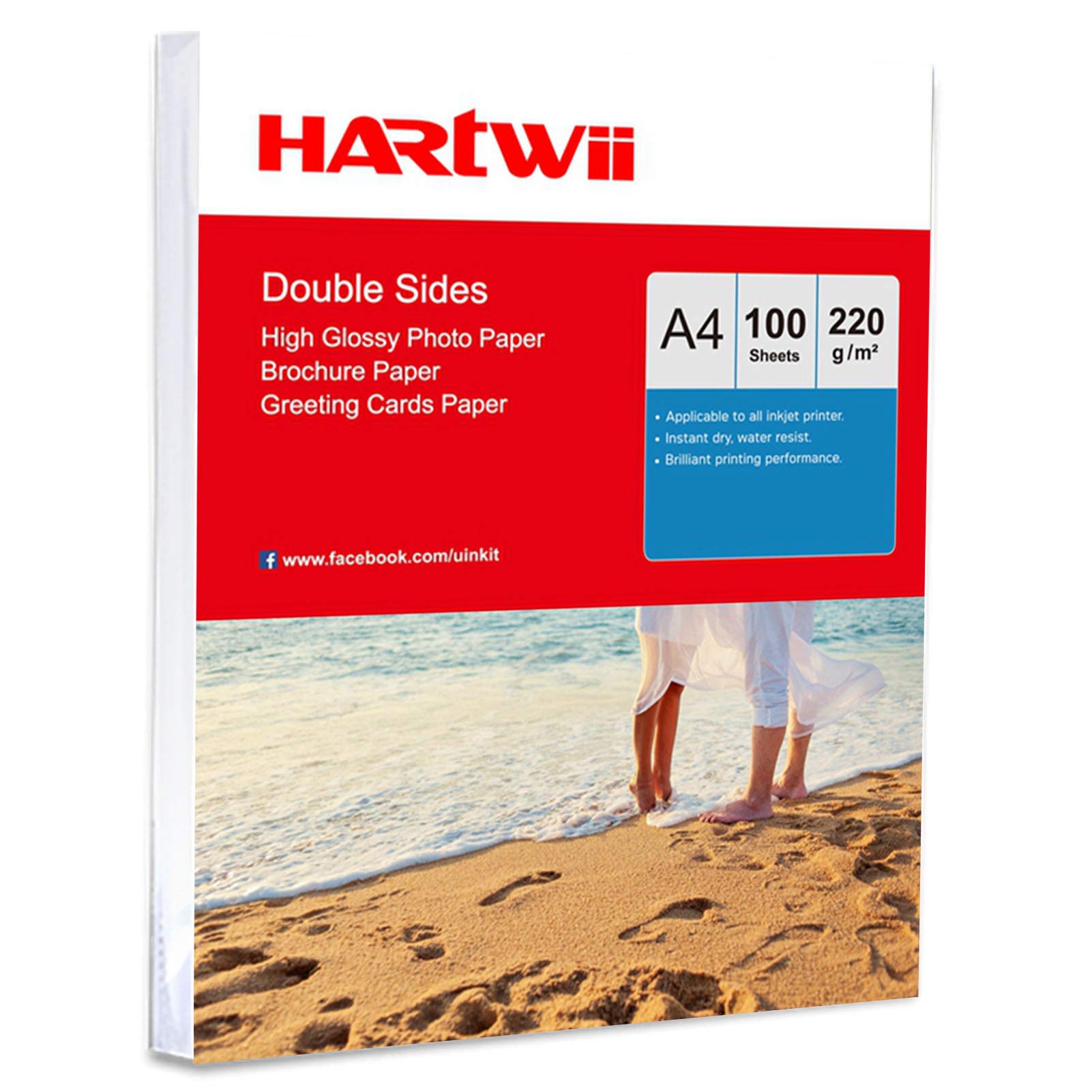 A4 Photo Paper 220Gsm Double Sides Printed High Glossy - 100Sheets Inkjet Paper Both Sides Printing Super White Hartwii
