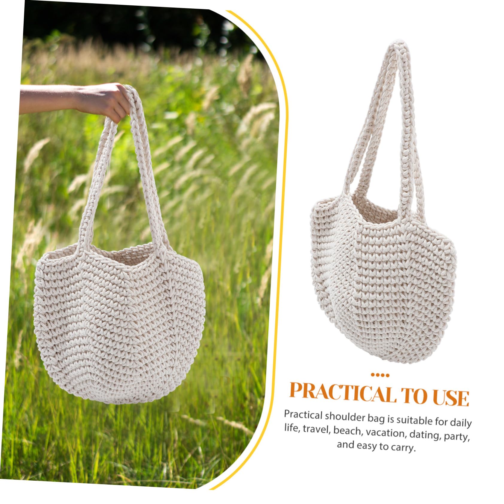 Yardwe Borsa e Facile da Portare in Corda di Cotone Bianca Intrecciata Tote a Mano Elegante Capiente da Donna per Vacanze Estive e Spiaggia