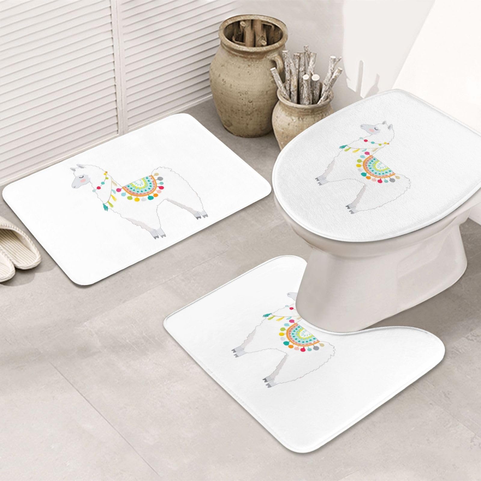 LAMAME Lot de 3 tapis antidérapants pour salle de bain Motif lama