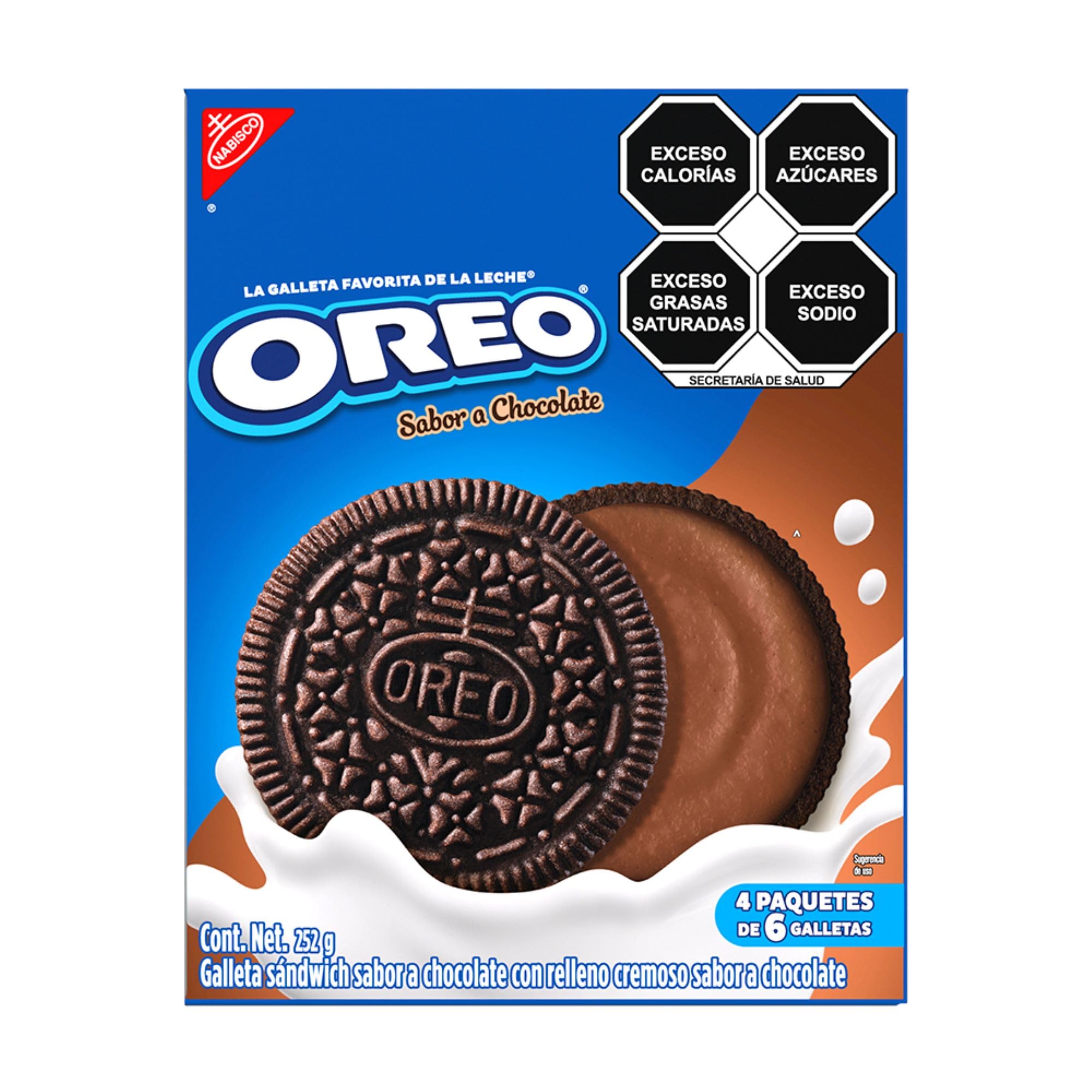 Oreo Galletas Sabor a Chocolate con Relleno con Sabor Chocolate, 252 gr, Caja con 4 Paquetes de 6 Galletas, 63 gr cada uno - 63 gramos