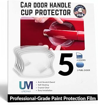 [Made with 3M] Car Door Handle Cup Protector 5-Pack Clear Self-Healing | 5-pack clear PPF door handle cup protector; universal fit; invisible, self-healing & anti-scratch; easy peel & stick