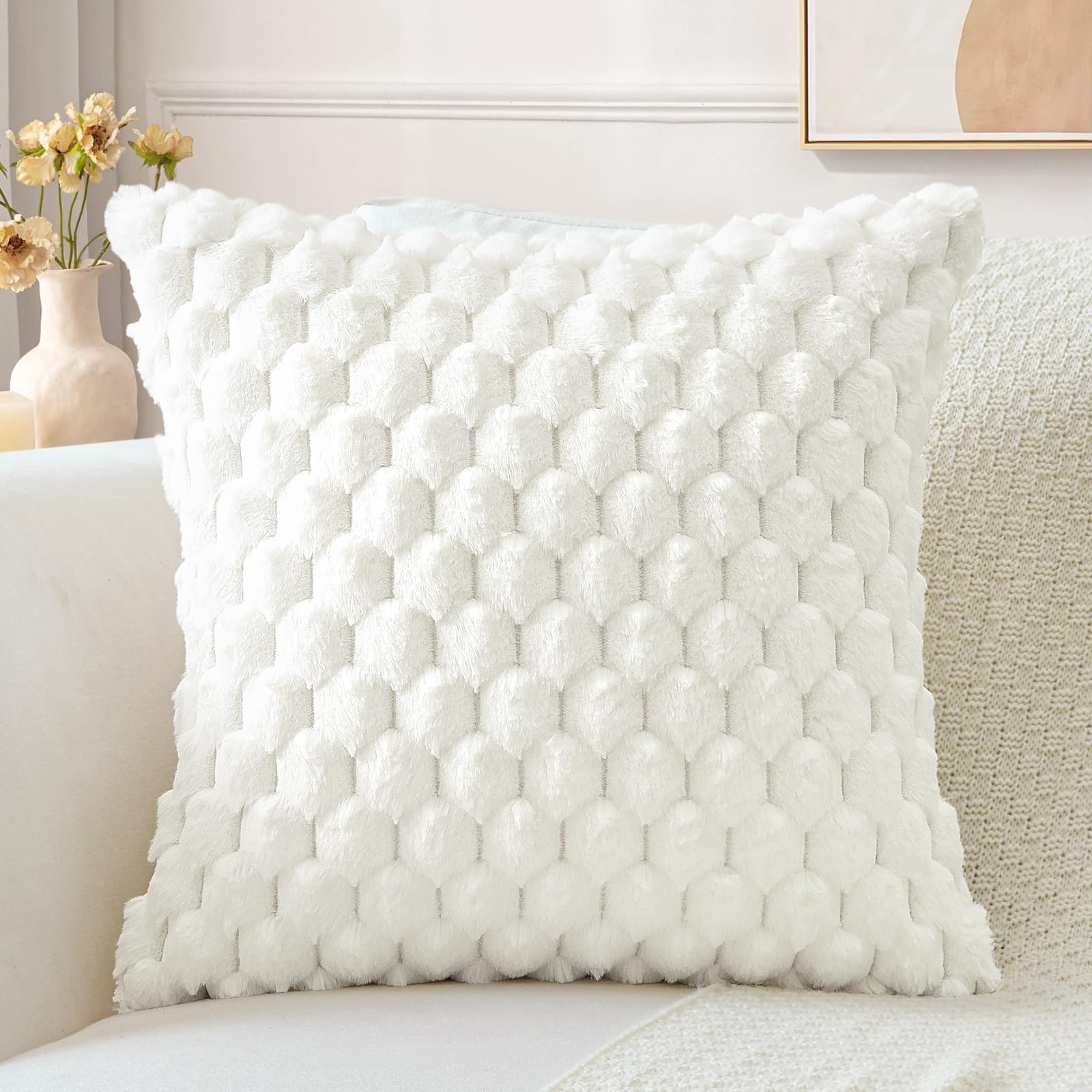 Housses de coussin en velours Sungeek 60x60 cm blanc crème, confort et finition luxe