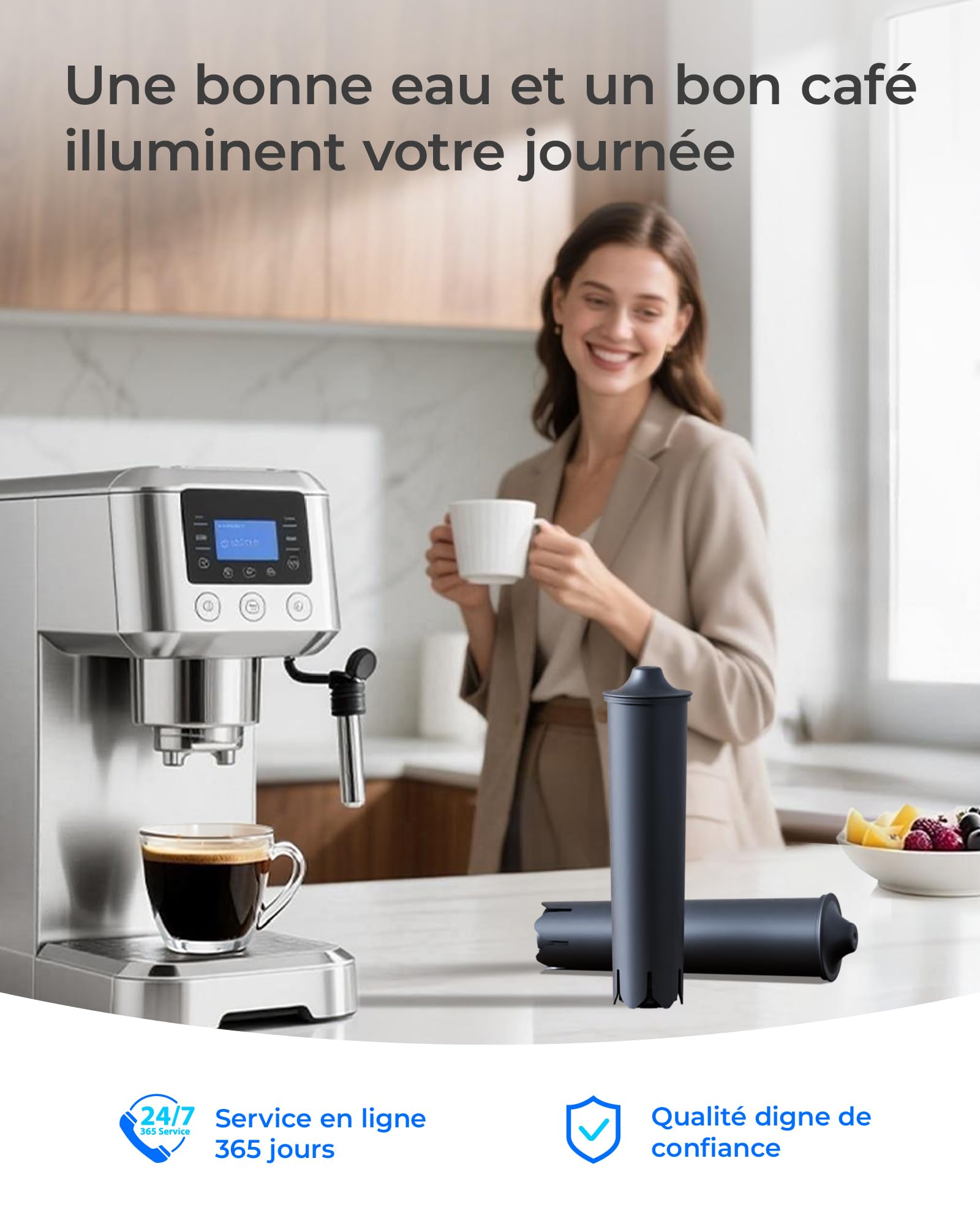 Waterdrop Filtre à Café, Compatible avec Smart, Smart+, 24233 Filtre, Compatible avec Jura E8, E6 Machines, Réduit la Teneur en Calcaire (4)