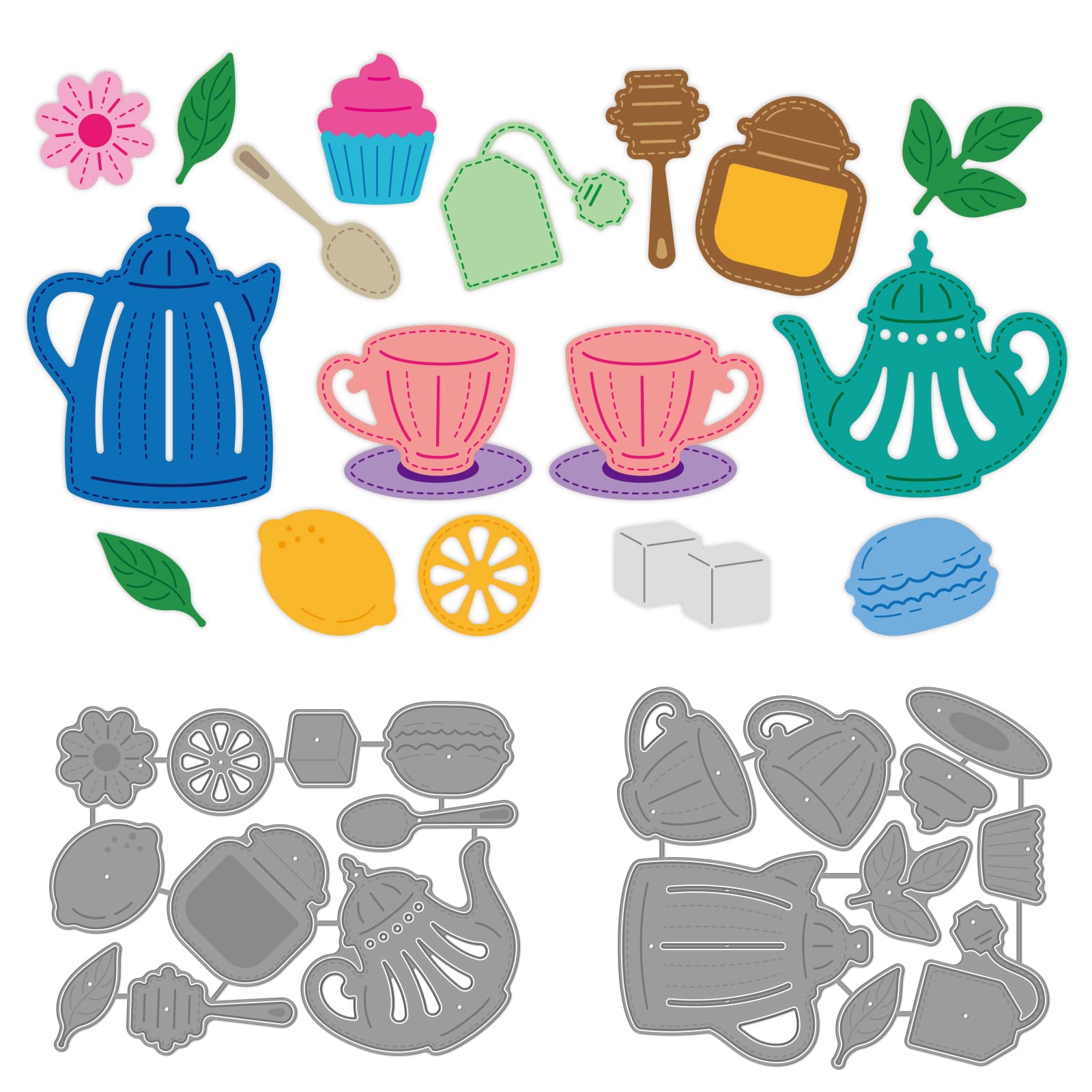GLOBLELAND Set 3 Fustelle Per Scrapbooking: Teiera, Uccelli E Fiori - Acciaio Al Carbonio