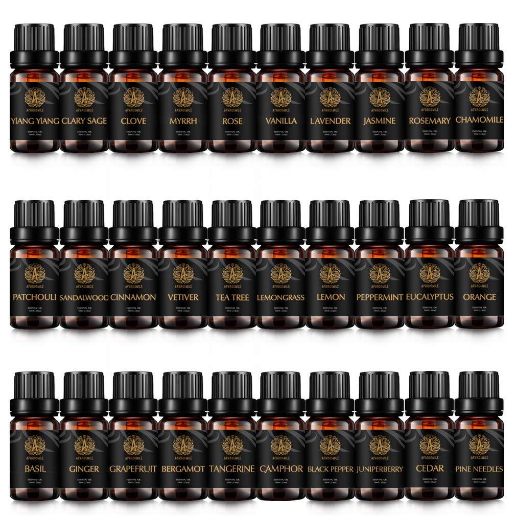 30x10ml Aromatherapie Clary Salbei ätherisches Öl Set für Diffusor, 100% reines Lavendel ätherisches Öl Kit für Luftbefeuchter - Rosmarin, Jasmin,Vanille,Rose,Myrrhe,Nelken,Zeder...Ätherisches Öl Set