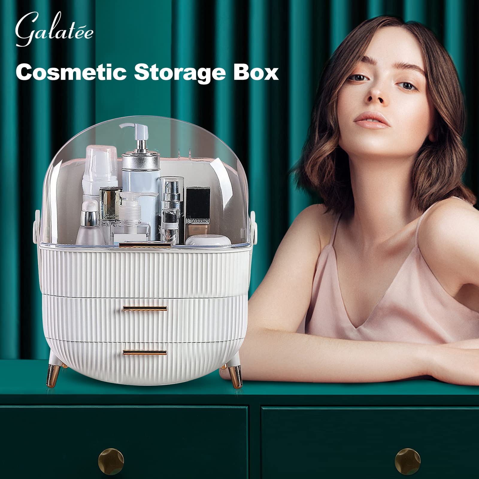 Galatée Organisateur Maquillage Bureau Tiroirs Rangement de Bijoux en Plastique Boîte de Rangement de Cosmétiques Anti-Poussière Conteneur Divers pour La Maison Boite Organisateur Maquillage, Blanc,