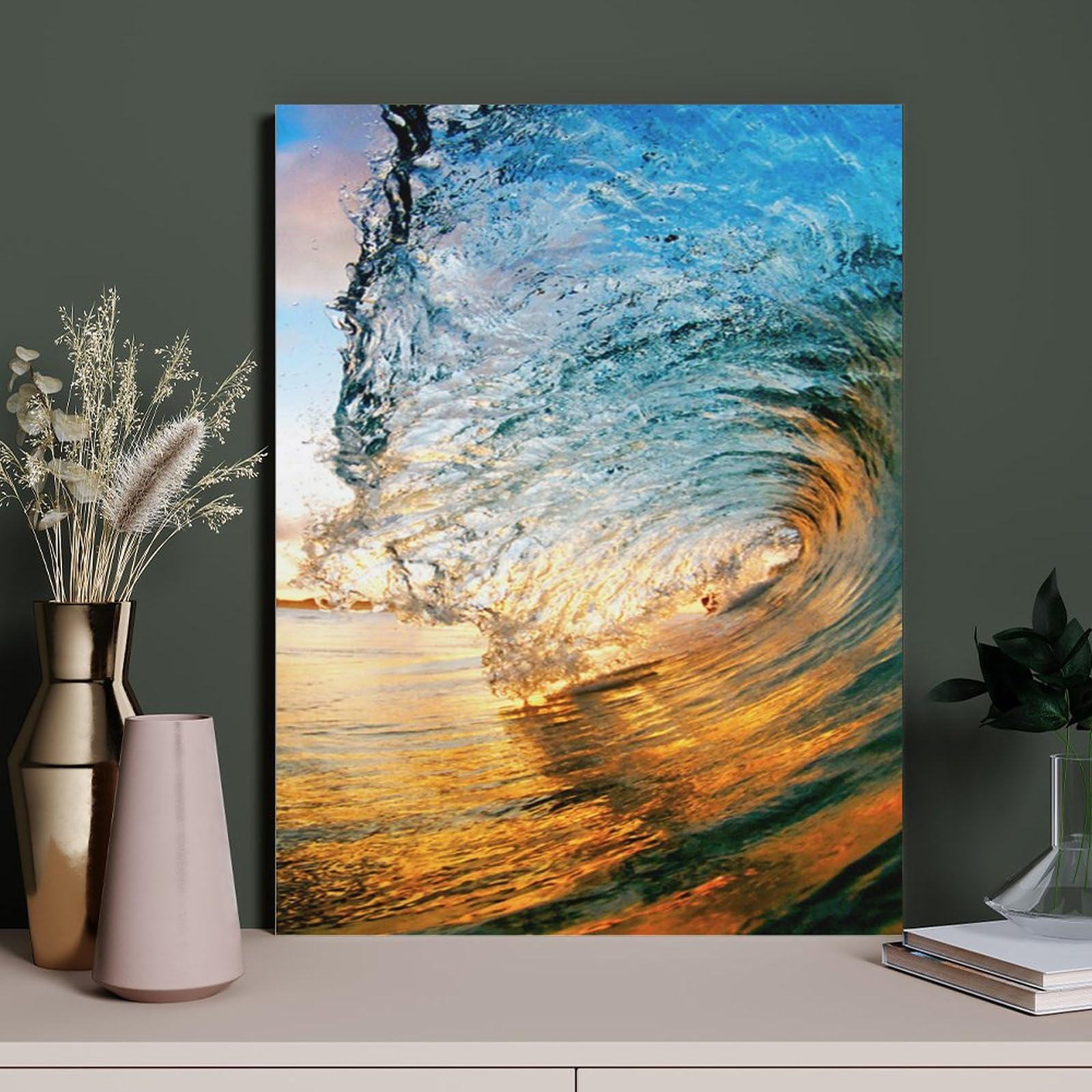 Amazon.co.jp: 絵画 夕暮れ時の波インテリア 絵画 魚眼レンズきらきら