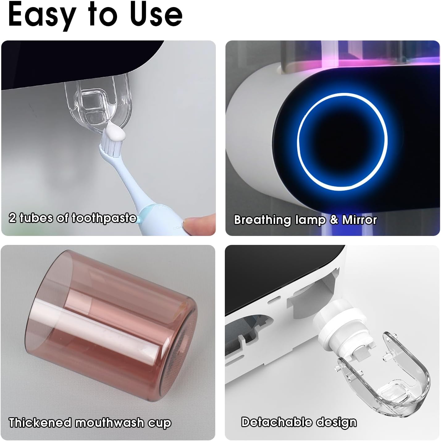 iHave Toothbrush Holders for Bathrooms, UV Toothbrush Sanitizer and Holder Smart Home Bathroom Accessories, 4 Cups Electric Toothbrush Holder Wall Mounted with Toothpaste Dispenser Bathroom Decor - Image 8