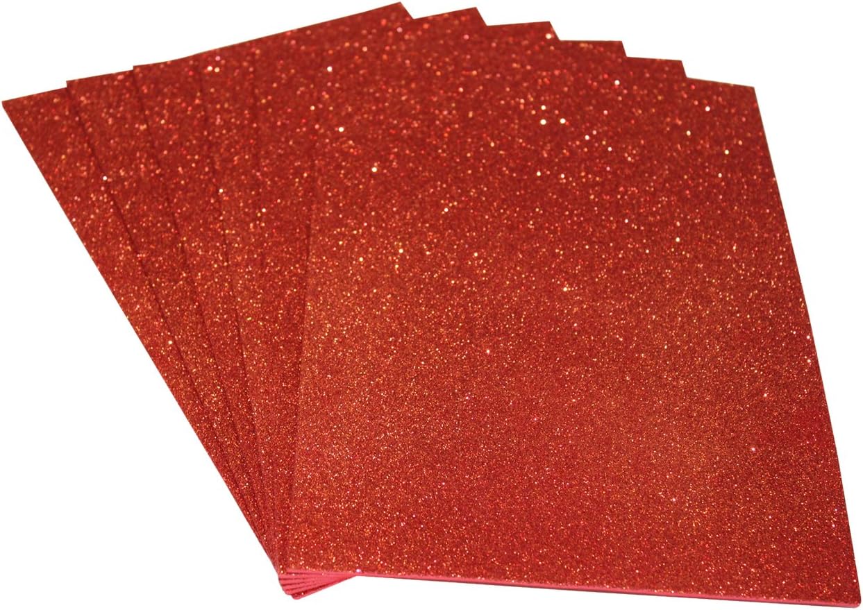 Chiisen EVA A4 Size Foam Glitter Sheets (Red) - Pack of 6