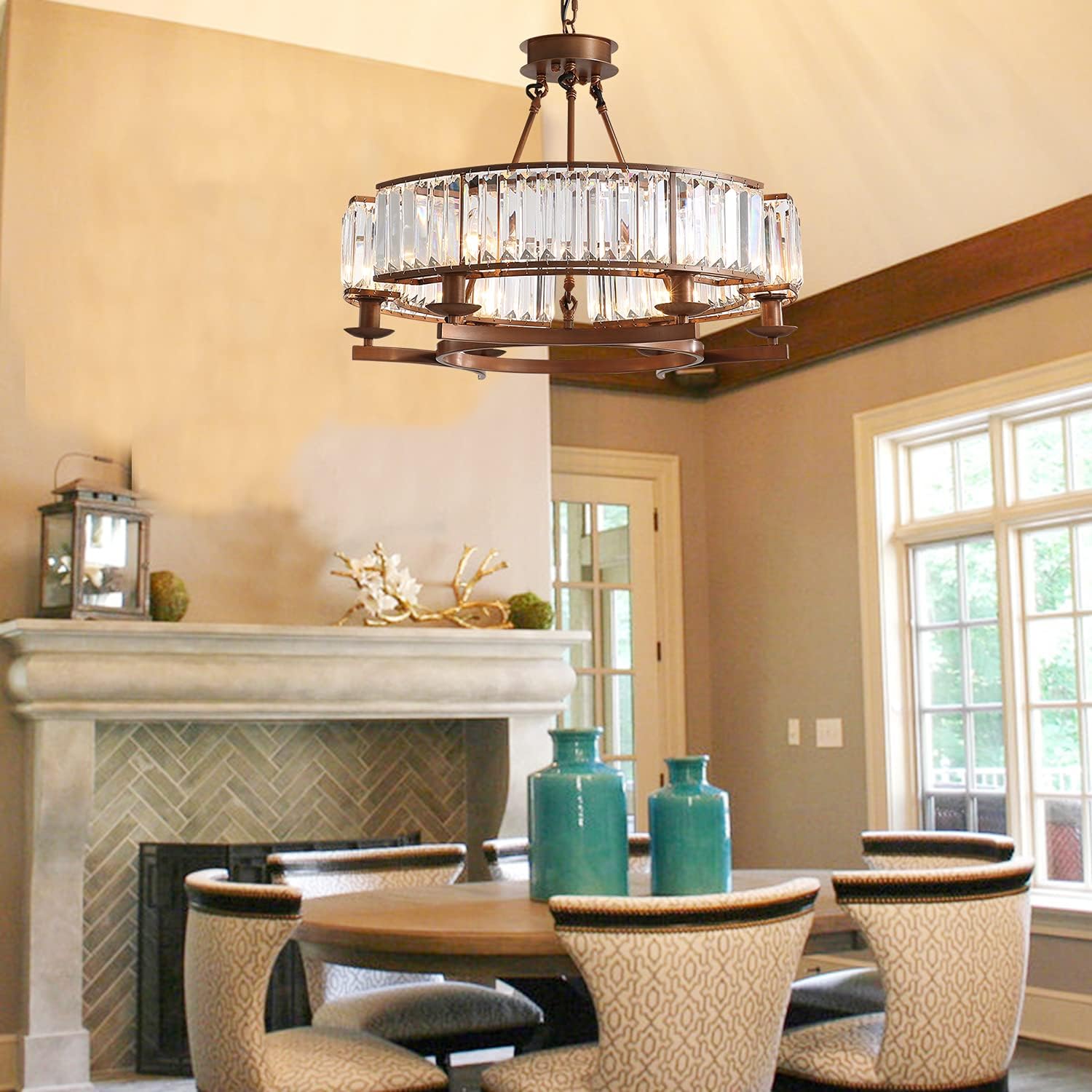 Greatest Product NOXARTE Crystal Round Chandelier Light Fixture Wheel Pendant Light Brown Hanging Ceiling Lighting for Living Dining Room Farmhouse Black Friday - 50% OFF NOXARTE Crystal Round Chandelier Light Fixture Wheel Pendant Light Brown Hanging Ceiling Lighting for Living Dining Room Farmhouse