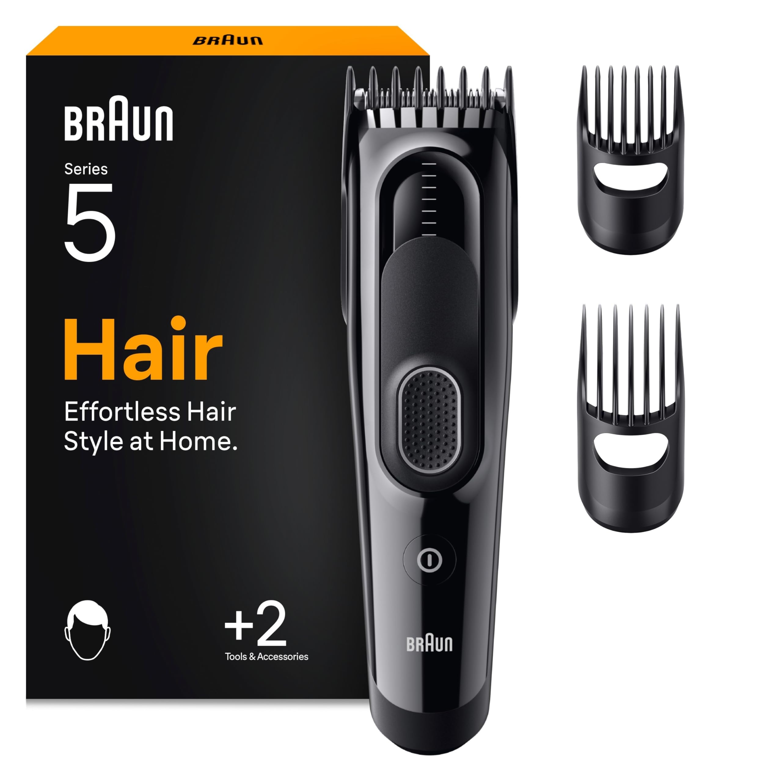 Braun Haarschneider Series 5, Haarschneidemaschine und Rasierapparat für Herren, Haartrimmer mit Ultrascharfe Klingen, 17 Längen, 3 Zubehörteile, 50 Min. Akku, Abwaschbar, HC5530, Schwarz