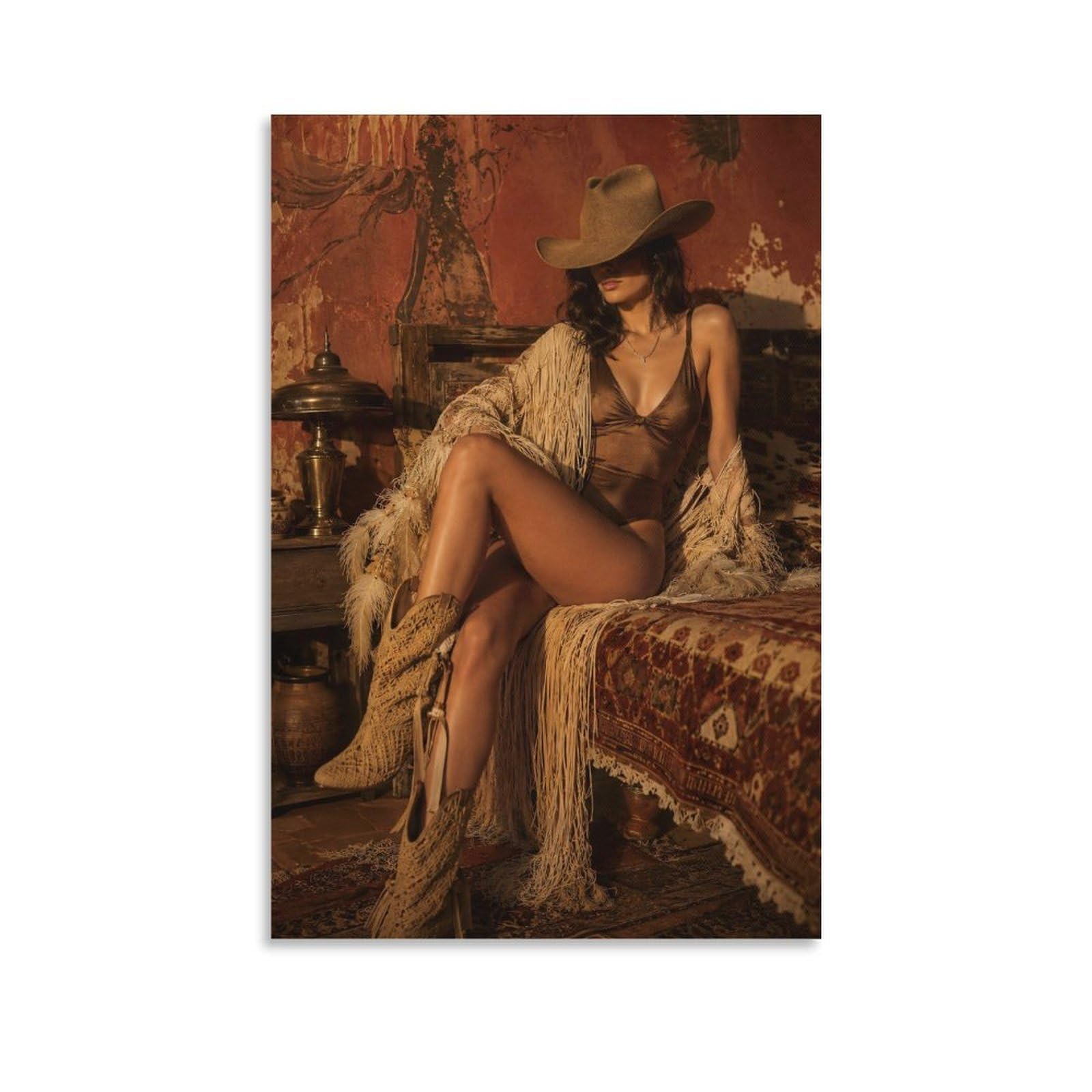 H3B8U2Y5 Western Cowgirl Portrait Canvas Wall Art, Vintage Western Artwork