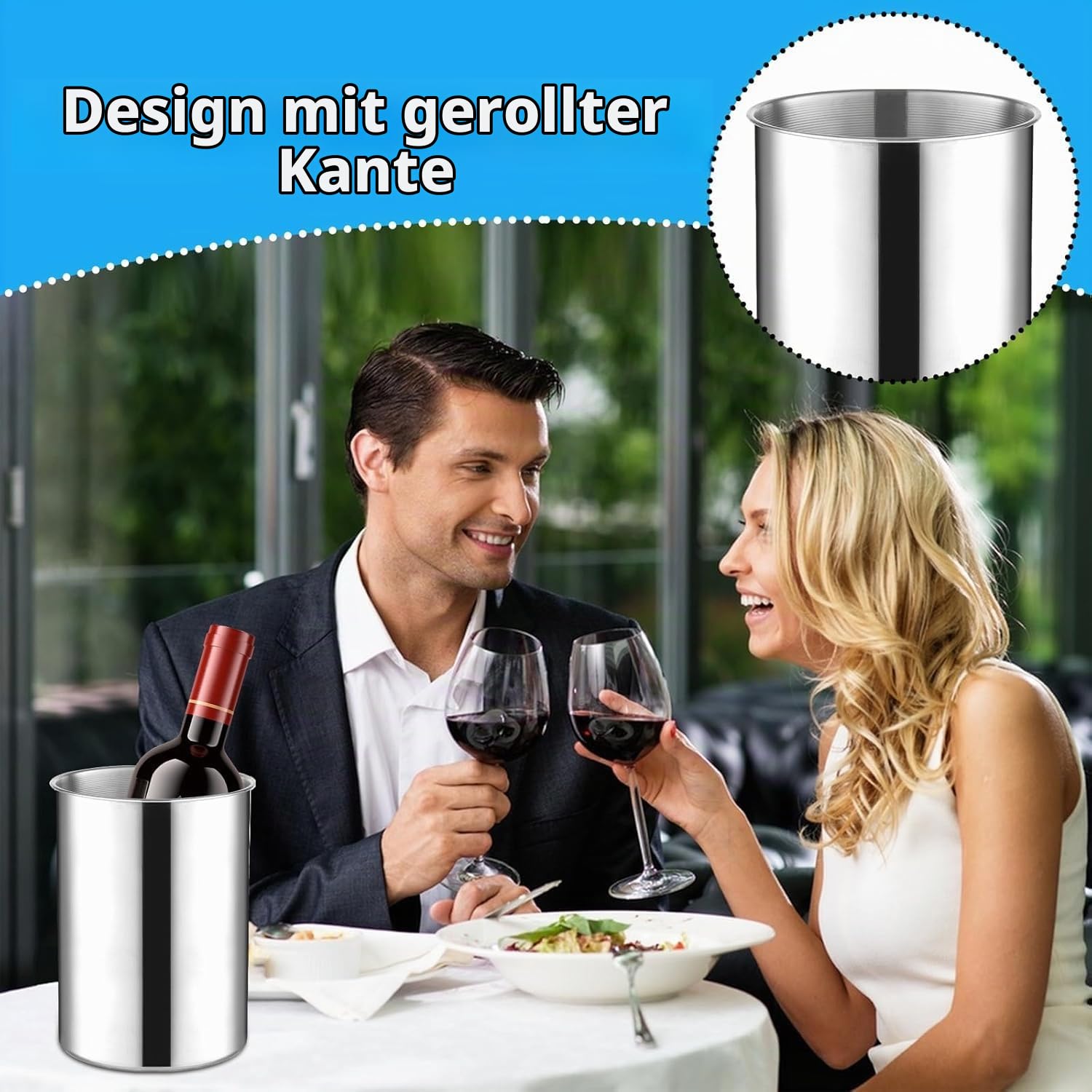 6er Set Stapelbarer Verdickter Edelstahl Eiskübel 750 ML Kühlkübel für Wein, Bier & Champagner, Metall Eiskübel für Partys, Garten-BBQs & Bars (18 cm H x 14.5 cm B)