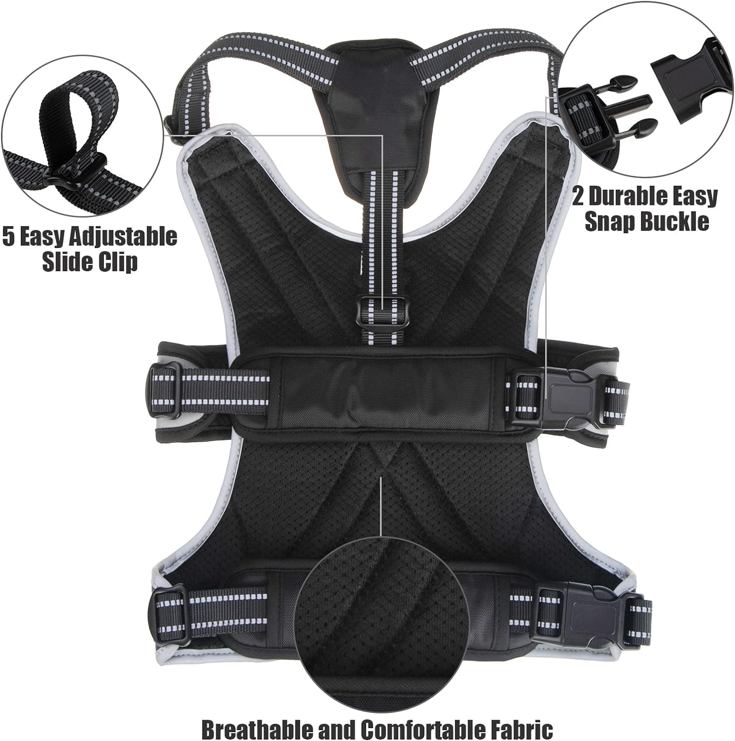 Mihachi Medium Black & Grey Dog Harness - No Pull Reflective Night Safety, Lift Handle Easy Control for Dogs - Image 4