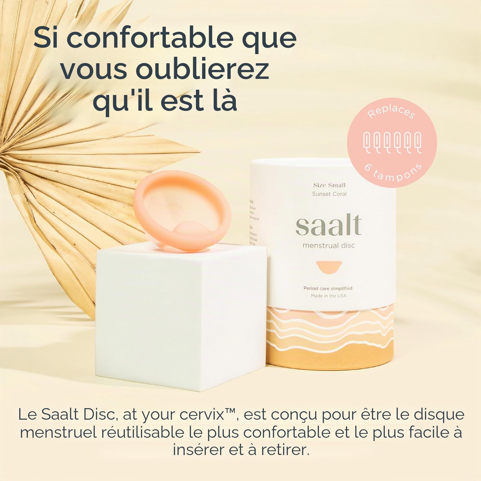 Disque menstruel Saalt – Disque réutilisable pour une protection de 12 heures – Sans BPA ni latex – Retrait facile – Doux, flexible et confortable - taille Petit, Corail