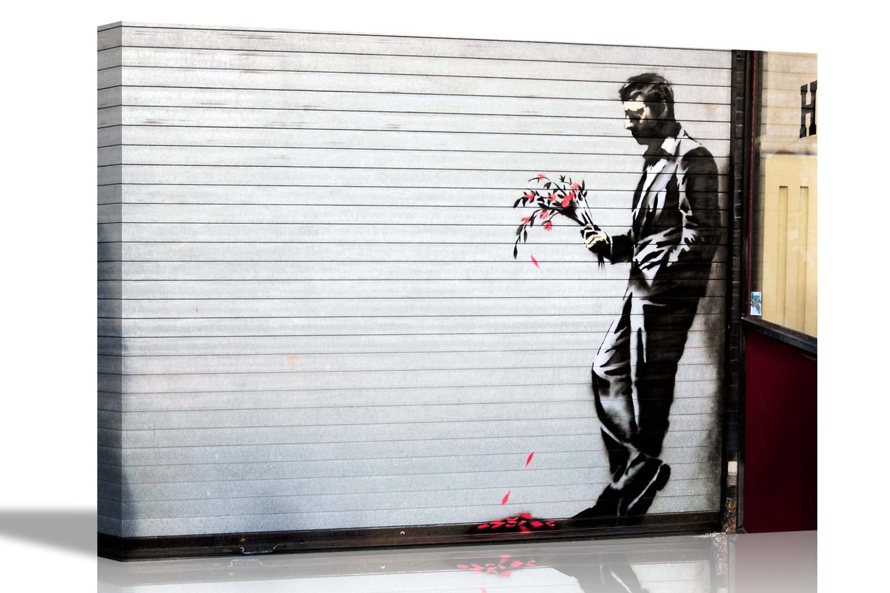 Artley Prints White Waiting In Vain By Banksy On Framed Canvas Prints Pictures Home Office Bedroom Wall Art Graffiti Wall Hanging 101 X 76Cm (40 X 30 Inches)