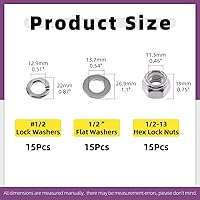Vista 2 de Swpeet 45 piezas de tuercas de bloqueo hexagonales de acero inoxidable SAE 304 de 1/2"-13, arandelas planas de 1/2", kit surtido de arandelas