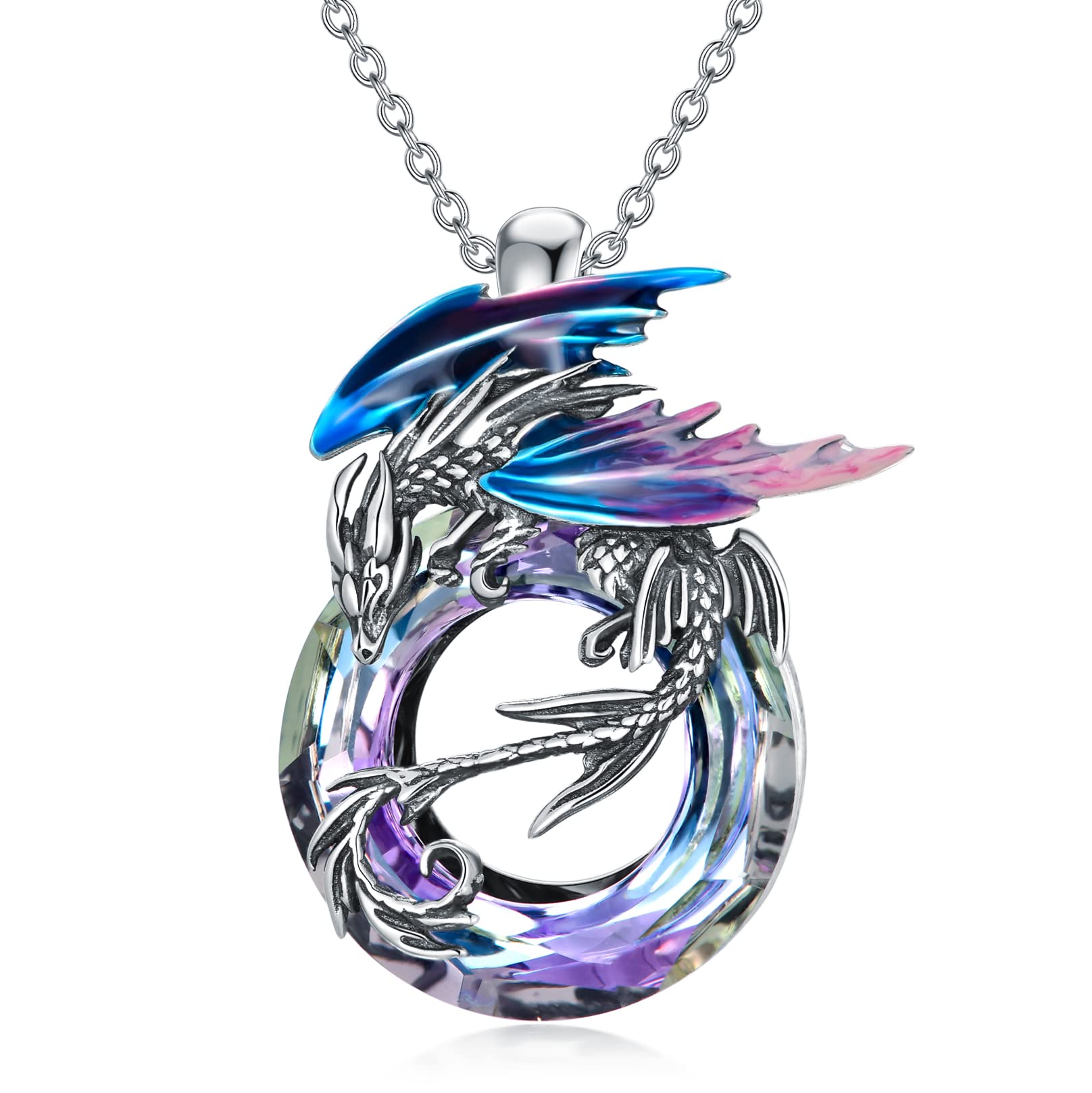 Dragon Necklace Sterling Silver Wyvern Necklace with Crystal Jewelry Gift for Women Girl