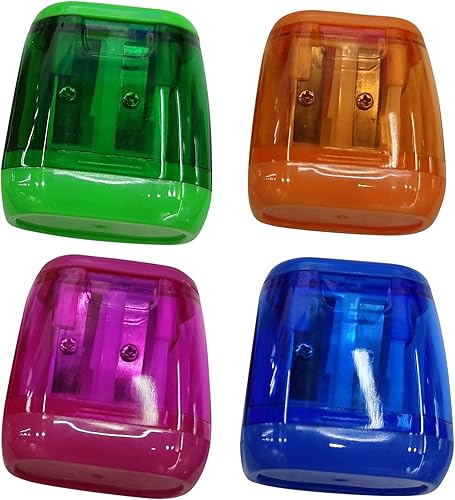 Sacapuntas manuales, 4 sacapuntas manuales, sacapuntas de doble agujero con tapa para niños, sacapuntas compactos portátiles para la escuela,
