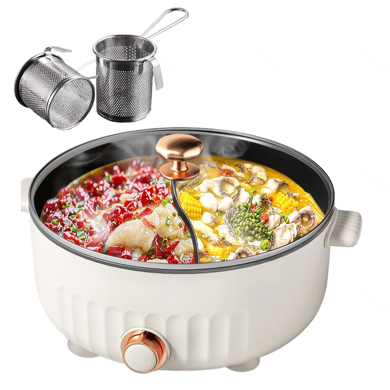 ARTSIM Appareil A Fondue, 1350 Watts Appareil Fondue Chinoise Convient Aux Petites FêTes (avec 2 Filets Non éTanches),White