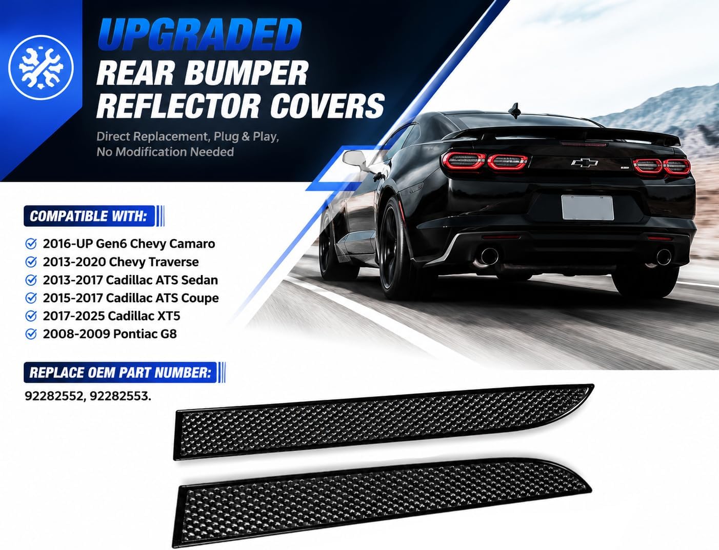 Smoked Tinted Lens Rear Bumper Reflectors Lens for 2016-UP Chevy Camaro