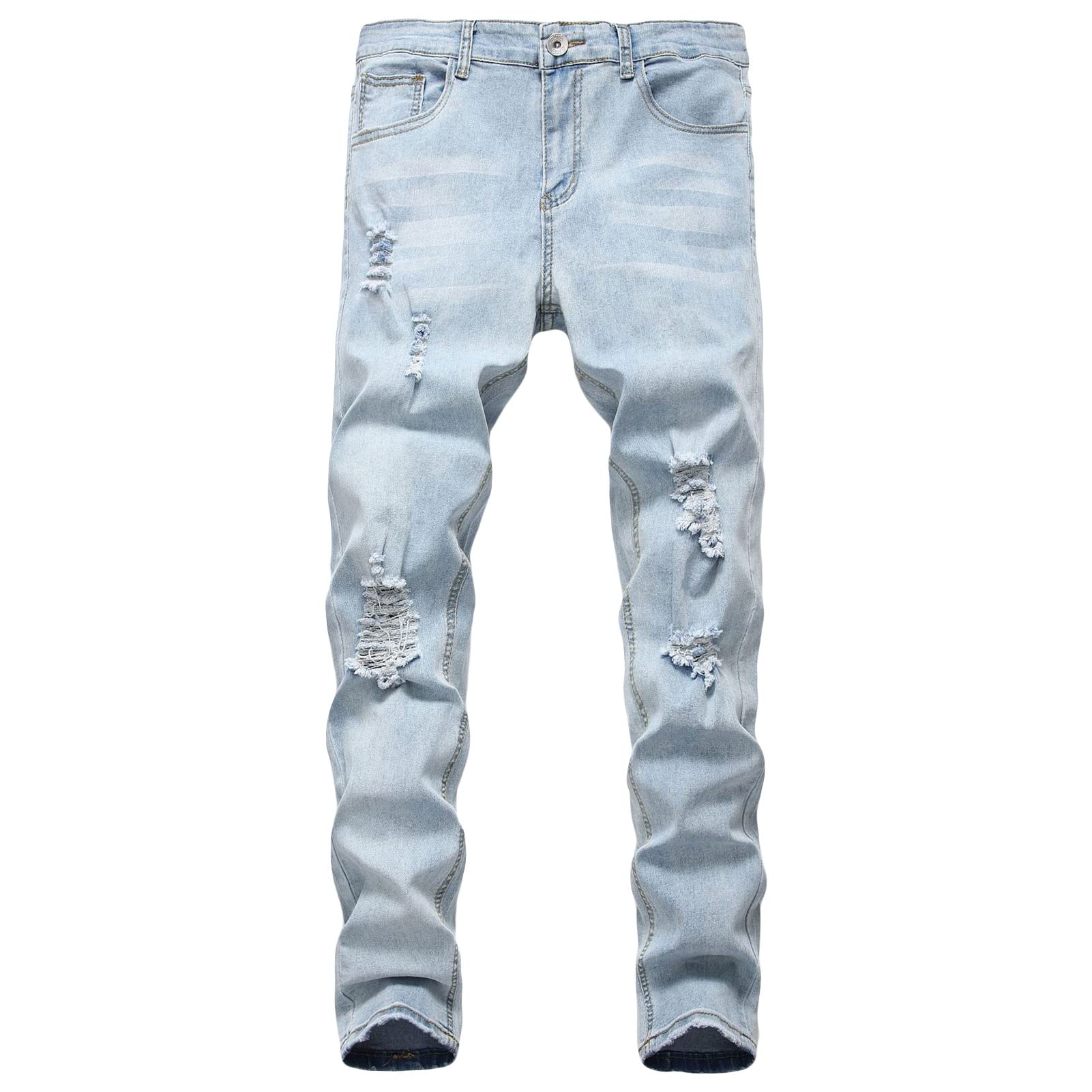 Maiyifu-GJ Mens Slim Fit Ripped Distressed Jeans Tapered Leg Destroyed Washed Denim Jeans Retro Hip Hop Jean Pants with Holes (Blue,XX-Large)
