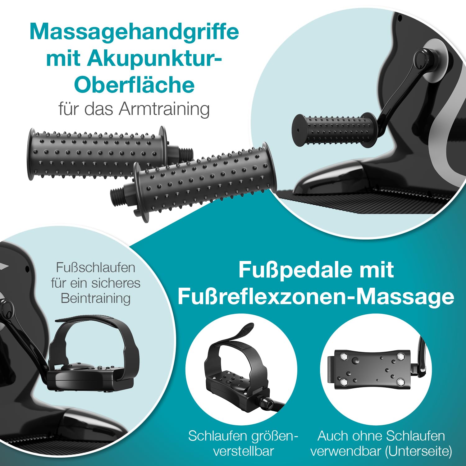 ELONEO 2in1 Arm- und Beintrainer mini Bike Pedaltrainer mit Motor, inkl. Trainingsdisplay, Massage-Handgriffe Anti-Rutschmatte, ideal für Senioren, Mini Heimtrainer schwarz