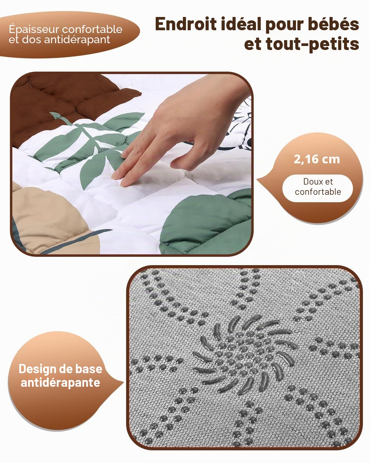 Tapis d'éveil pliable pour bébé 150 x 150 cm (feuilles)