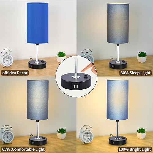 Miniatura 8 de Lámpara de noche con control táctil, lámparas de mesa regulables de 3 vías con 2 puertos USB y tomacorriente, lámpara de mesita de noche para