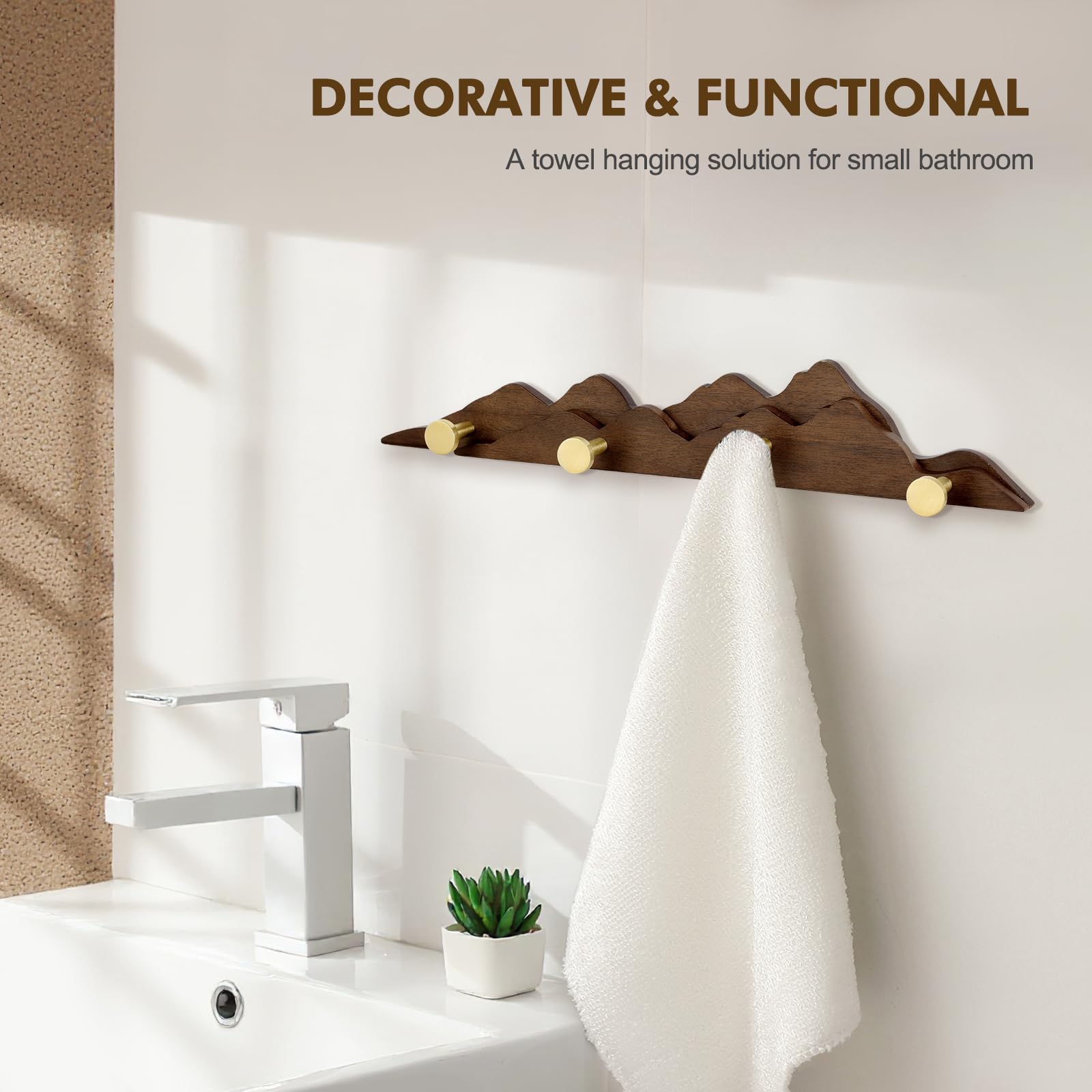 Jotsport Perchero de pared con 4 ganchos de latón para colgar abrigos, sombreros, bolsas, toallas, ganchos decorativos de madera para pasillo, beroom y baño