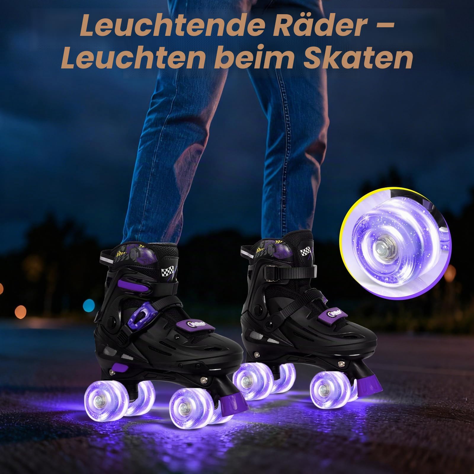 Nattork Rollschuhe Kinder, Verstellbare Rollschuhe für Kinder Jungen Mädchen, 4 Größen Verstellbar und LED Rollschuhe, Rennwagen Roller Skates Geschenkidee für Geburtstage
