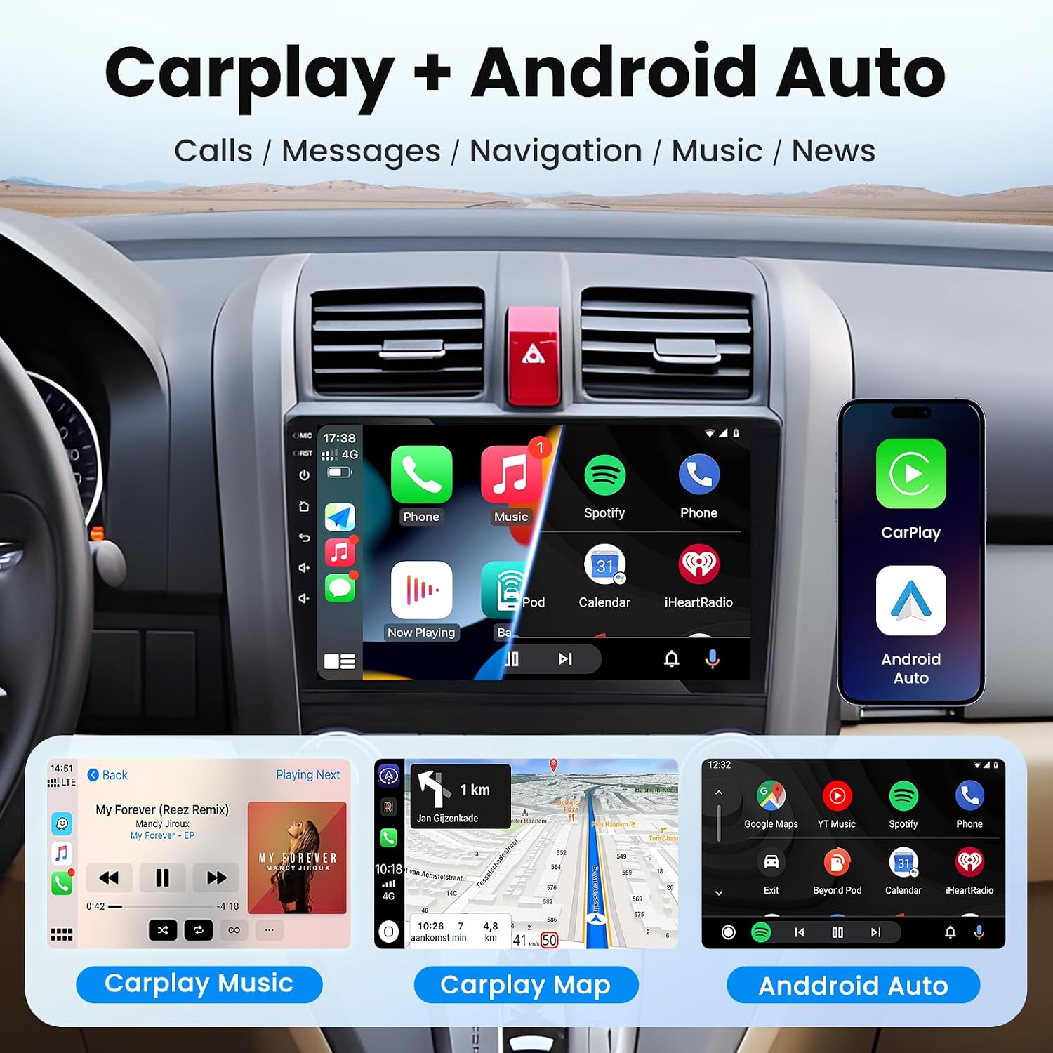 4 Core 32G Car Radio Stereo for Honda CRV 2007 2008 2009 2010 2011: 9 inch 1280 * 800 IPS Touch Screen Backup Camera Bluetooth 5.0 USB FM/RDS GPS Navigation SWC 5GWiFi Wireless Carplay & Android Auto