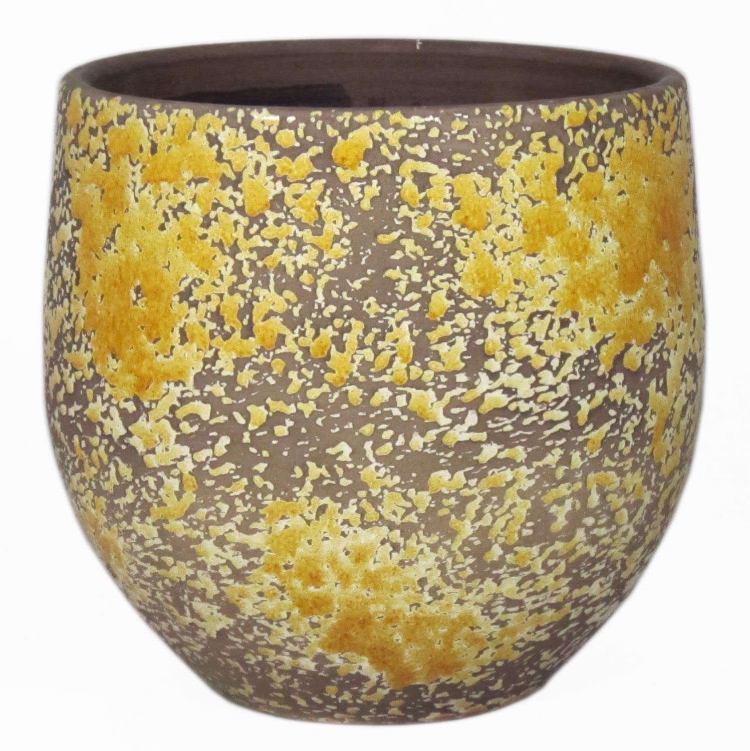 INNA-Glas Rustic ceramic pot, ochre yellow-brown, 20 cm, Ø 20 cm
