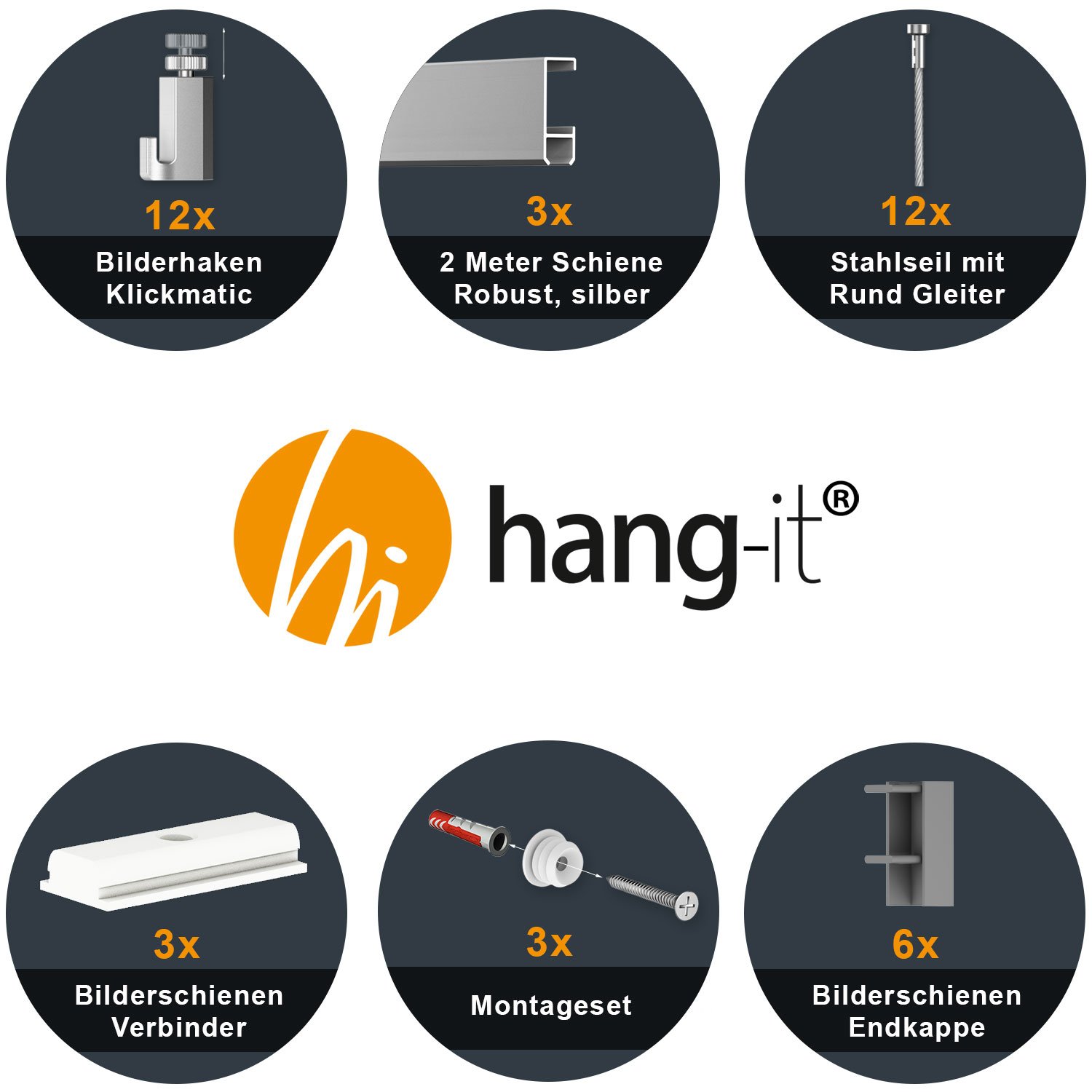 hang-it 6 Meter Premium Bilderschienen Galerieschienen - Komplett Set