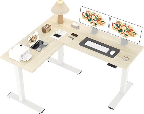 Miniatura 16 de SANODESK Escritorio de pie en forma de L de altura ajustable, escritorio eléctrico de esquina de 71 x 63 pulgadas, mesa de computadora con tablero