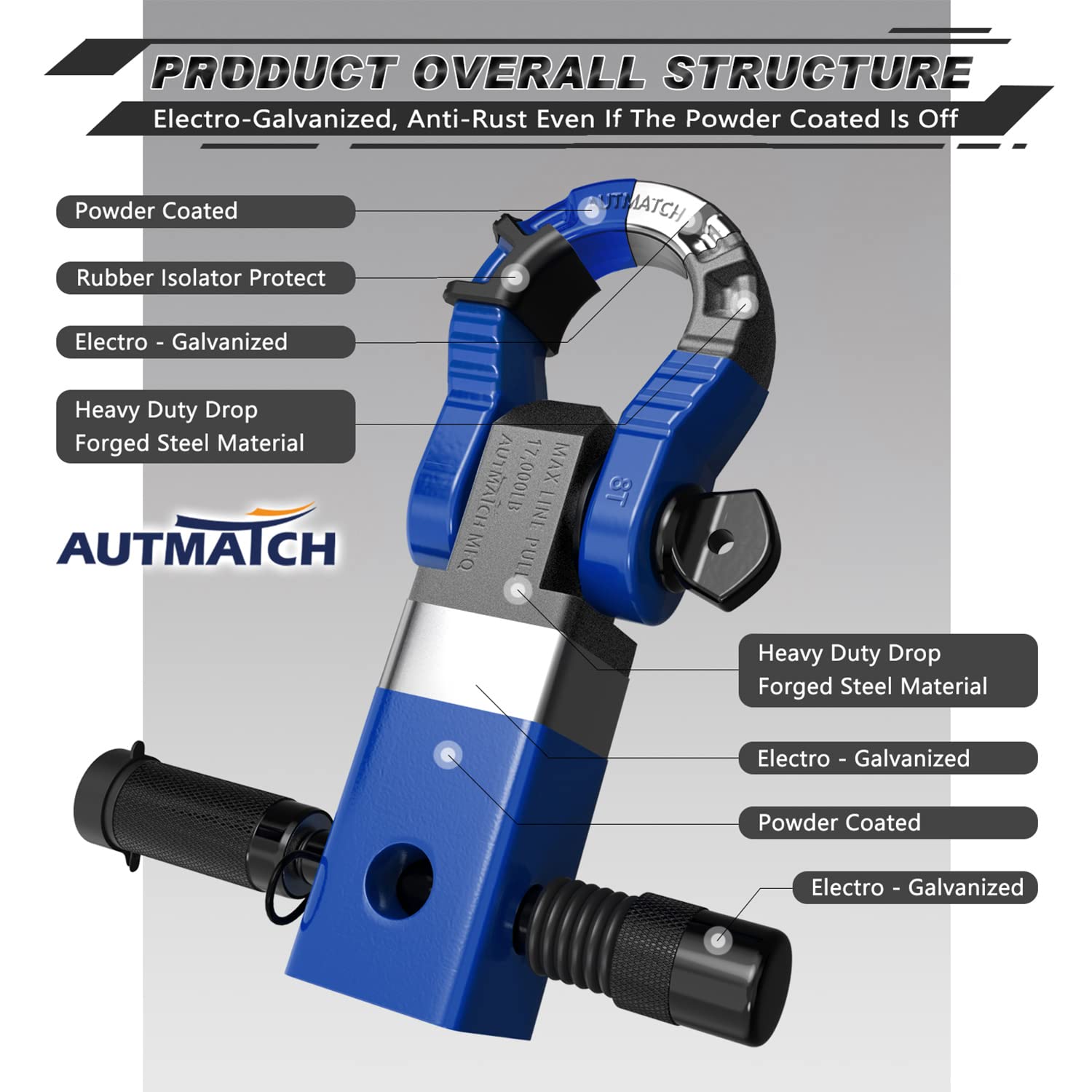 Amazon.co.jp: AUTMATCH シャックルヒッチレシーバー 5.08センチ