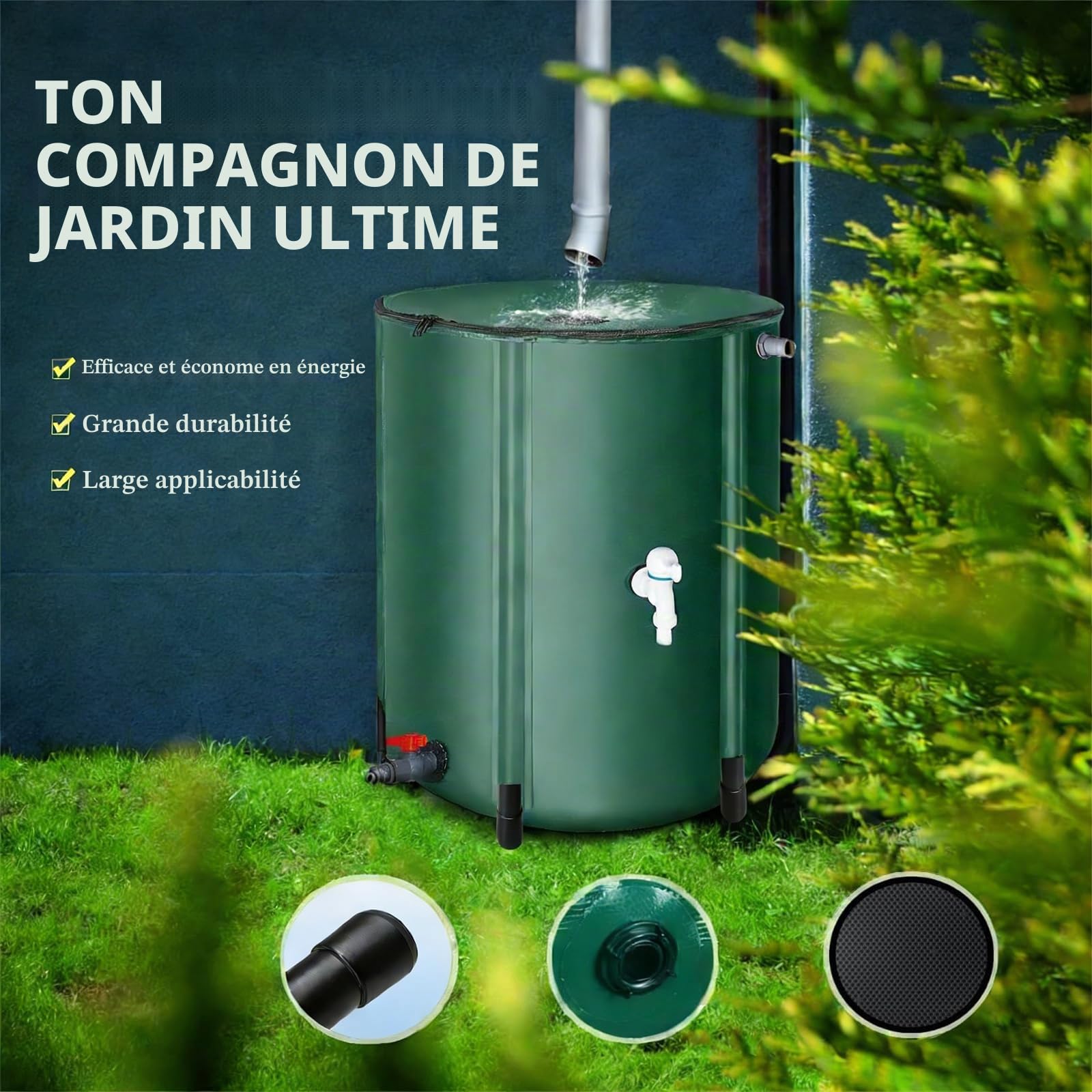 Système de collecte d'eau de pluie pliable en PVC 250 L