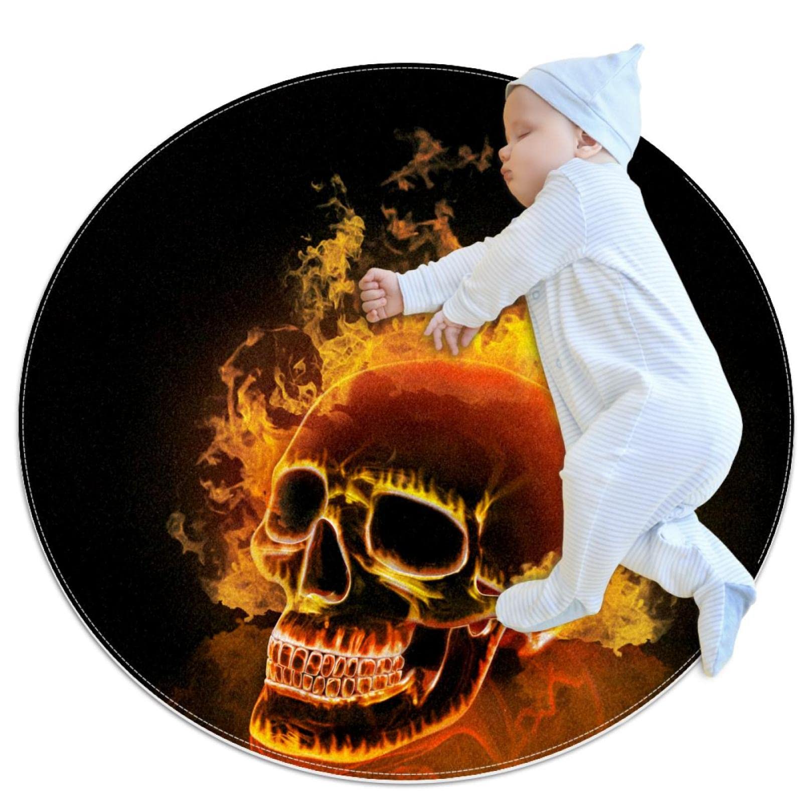 Tapis tête de mort rond JDEZ 100x100cm pour style moderne de chambre ou salon