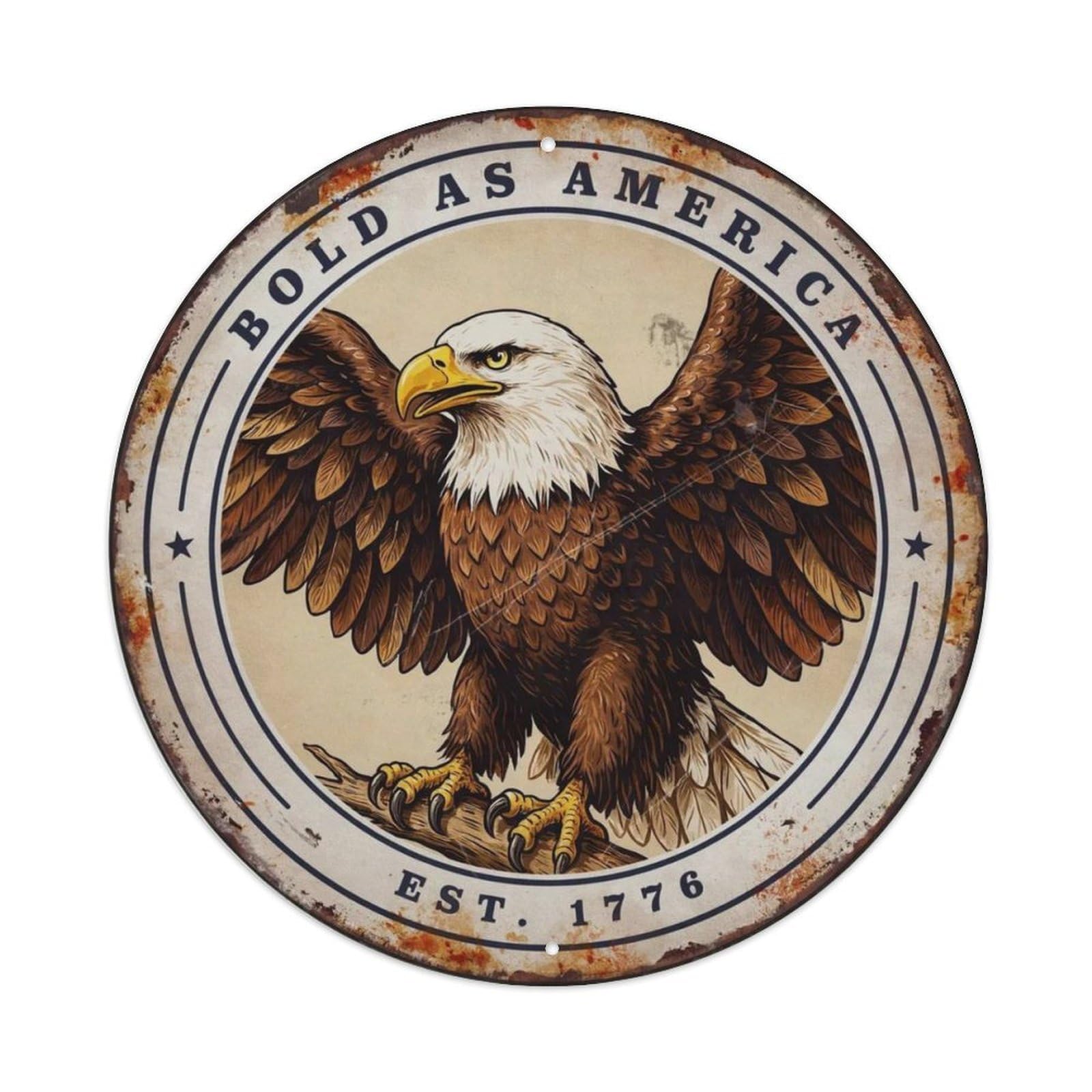 Round American Patriotic Art Sign Metal Tin Sign Plaque
