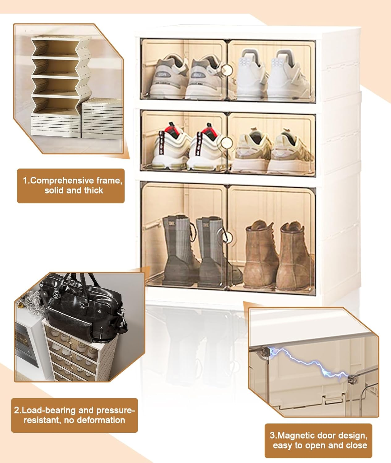 9 Tiers 18 Pairs Foldable Shoe Rack, Large Shoe Storage with Magnetic Clear Door, Easy Assembly and Freely Movable Shoes Organizer, Large Capacity Shoe Shelf for Living Room, Cloakroom, Entryway