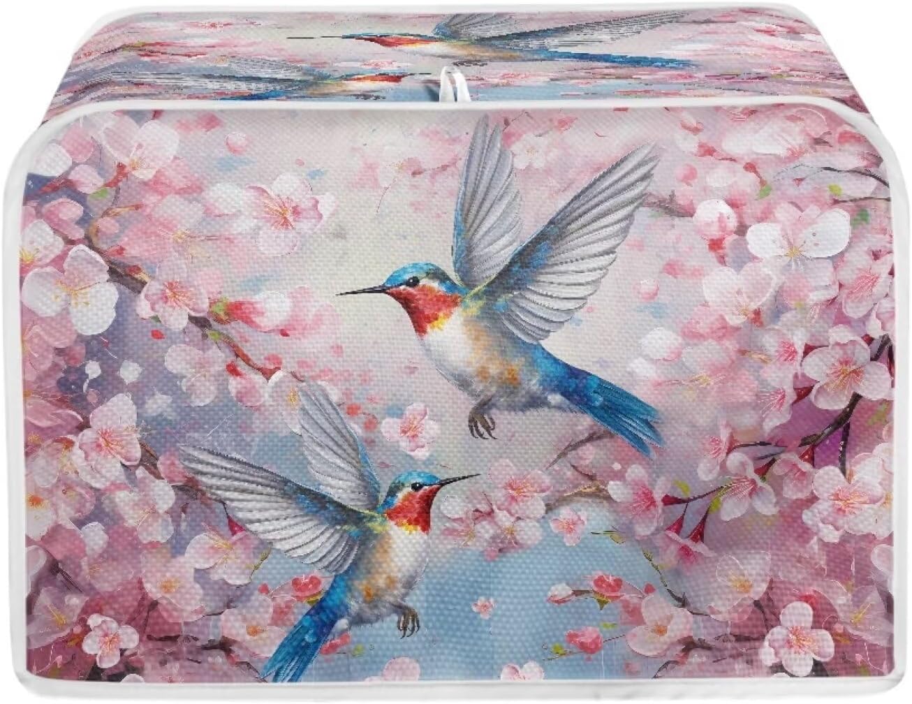 2 Slice Bread Maker Cover with Hummingbird Cherry Blossom Printed, Anti Fingerprint Oven Dust Cover, Small Kitchen Appliance, Floral Toaster Protector, Pink