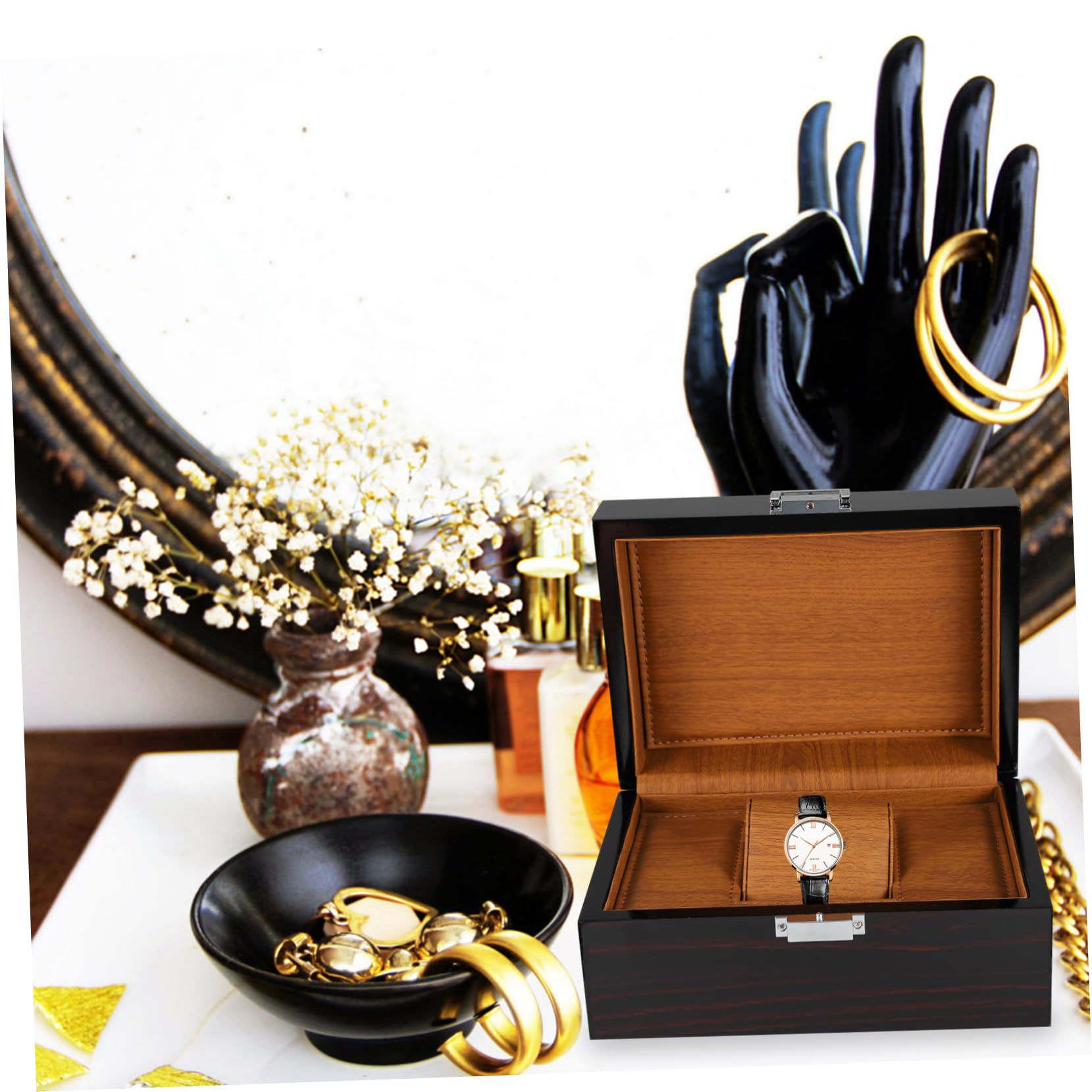 Healvian Estuche Organizador de Relojes Mini de Madera Negro