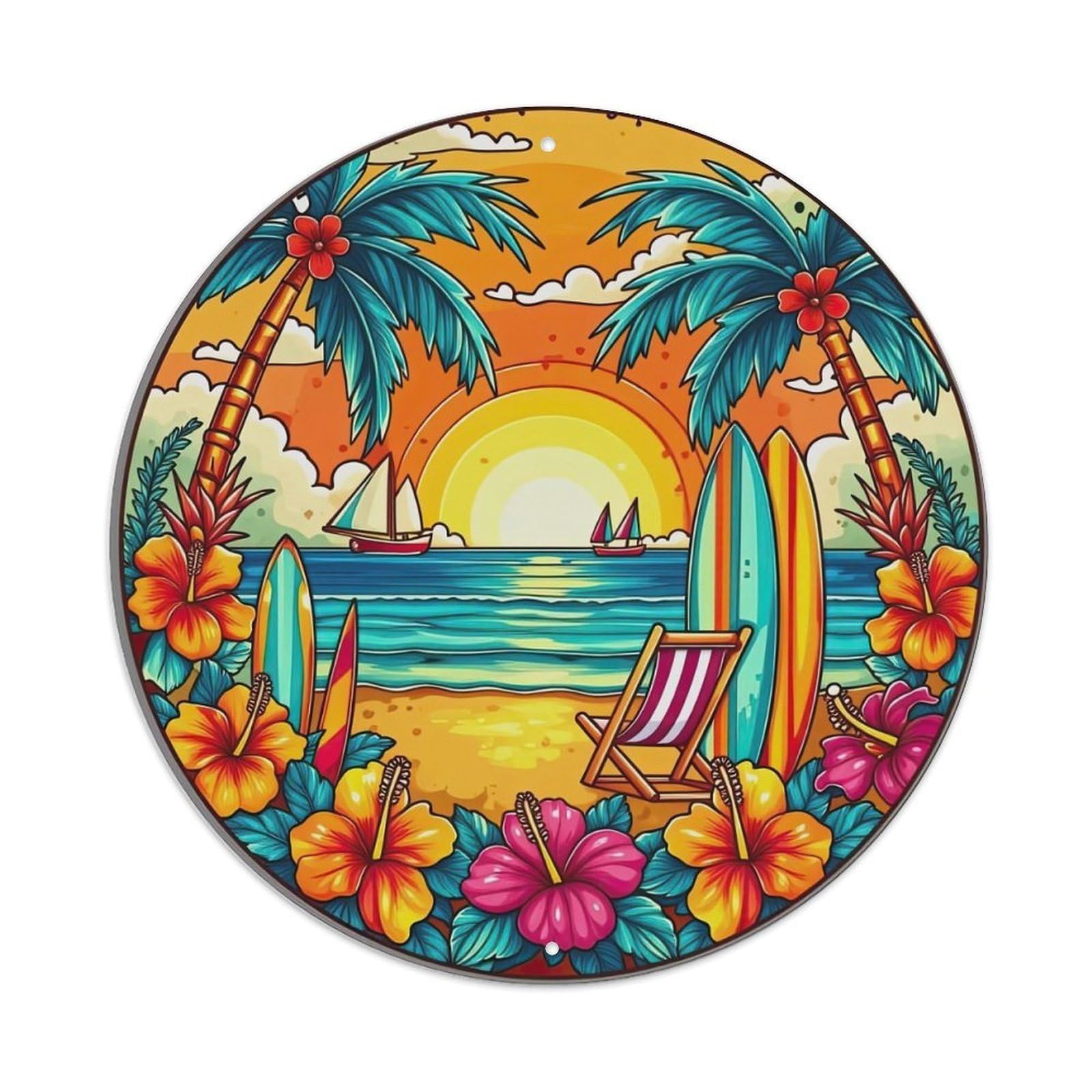 Tropical Beach Sunset Palm Trees Metal Tin Sign