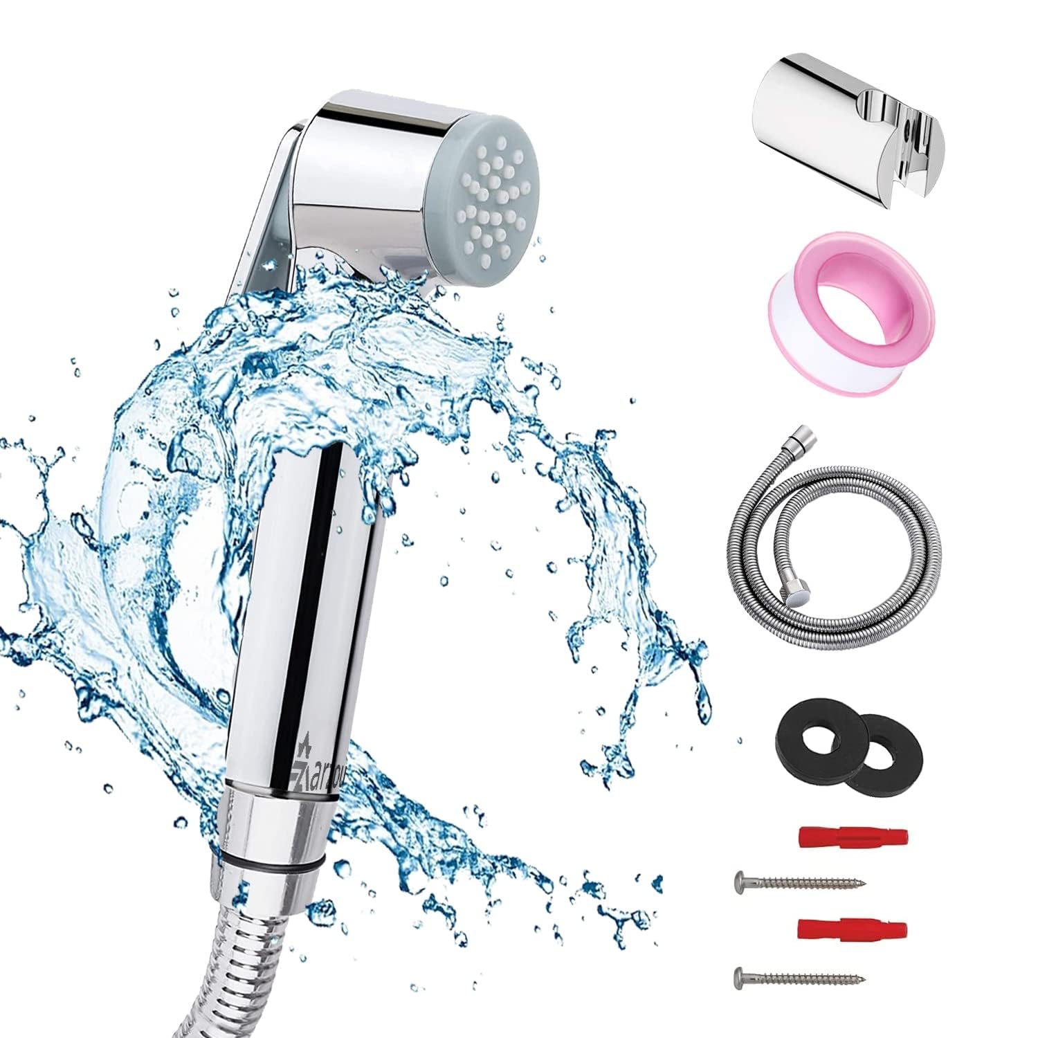 Shattaf Set Bidet Sprayer for Toilet - شطاف غسيل Chrome Wall mounted Handheld Muslim Shower head sprayer with 47 Inch-Explosion proof Stainless Steel hose for Personal Hygiene
