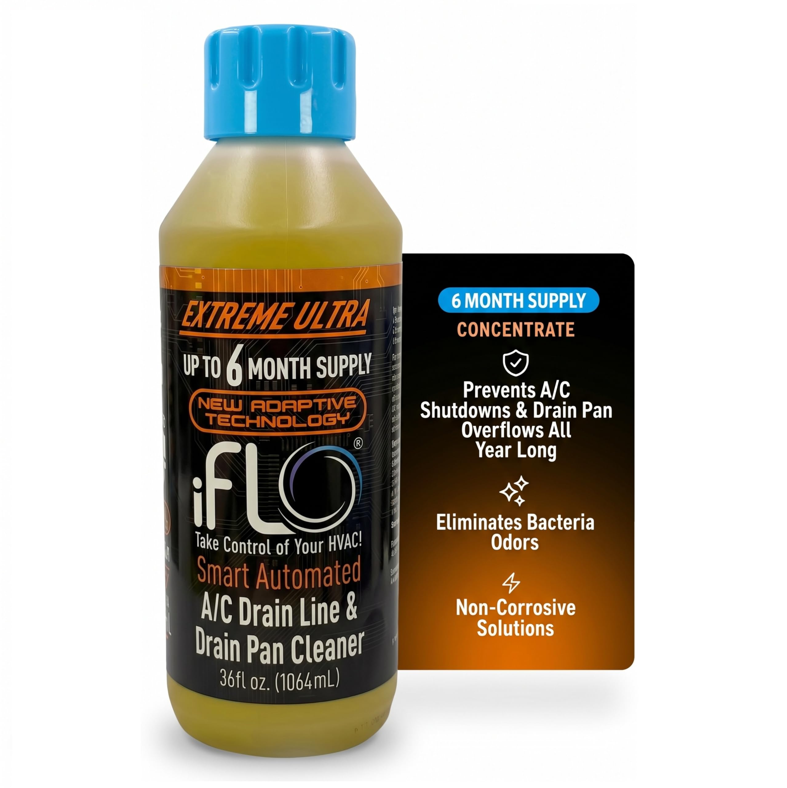 iFLO Smart AC Drain Line Cleaner Cartridge, 6 Month Supply (1 Pack of 36oz)