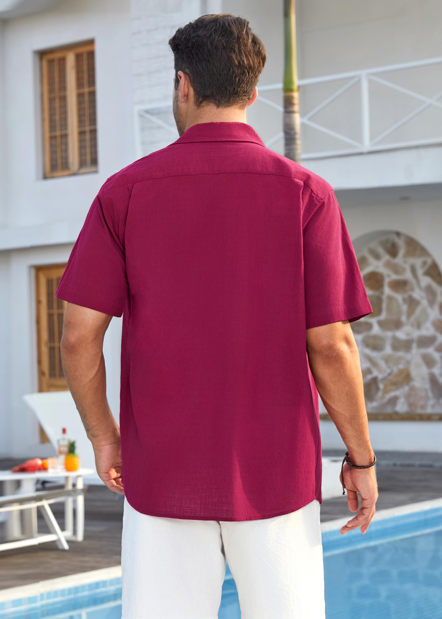 Enlision Camicia Lino Manica Corta Uomo Estive Casual Camicia Spiaggia Uomo Elegante Camicie Regular con Bottoni e Tasche